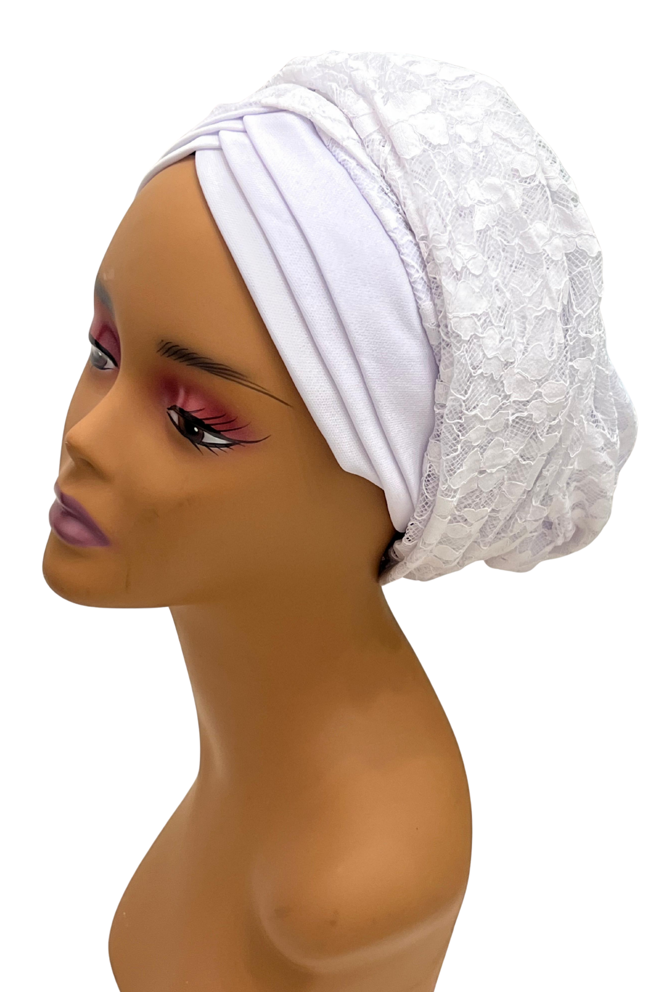 White Lace Layered Turban