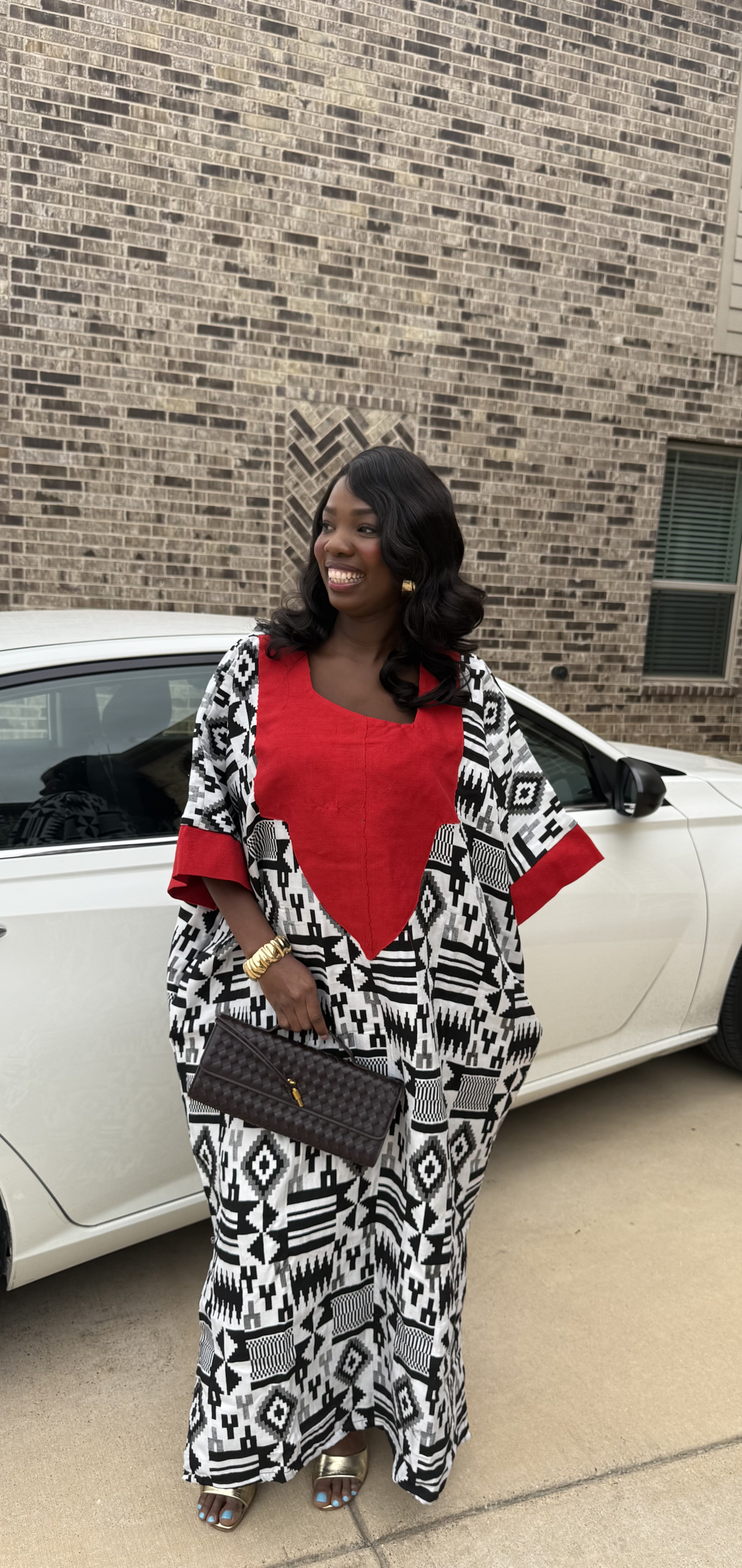 Red & monochrome Kaftan Dress