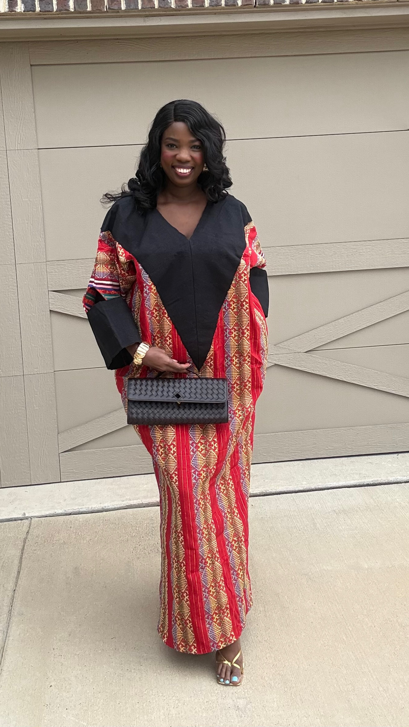 Red v neckline Akwete dress