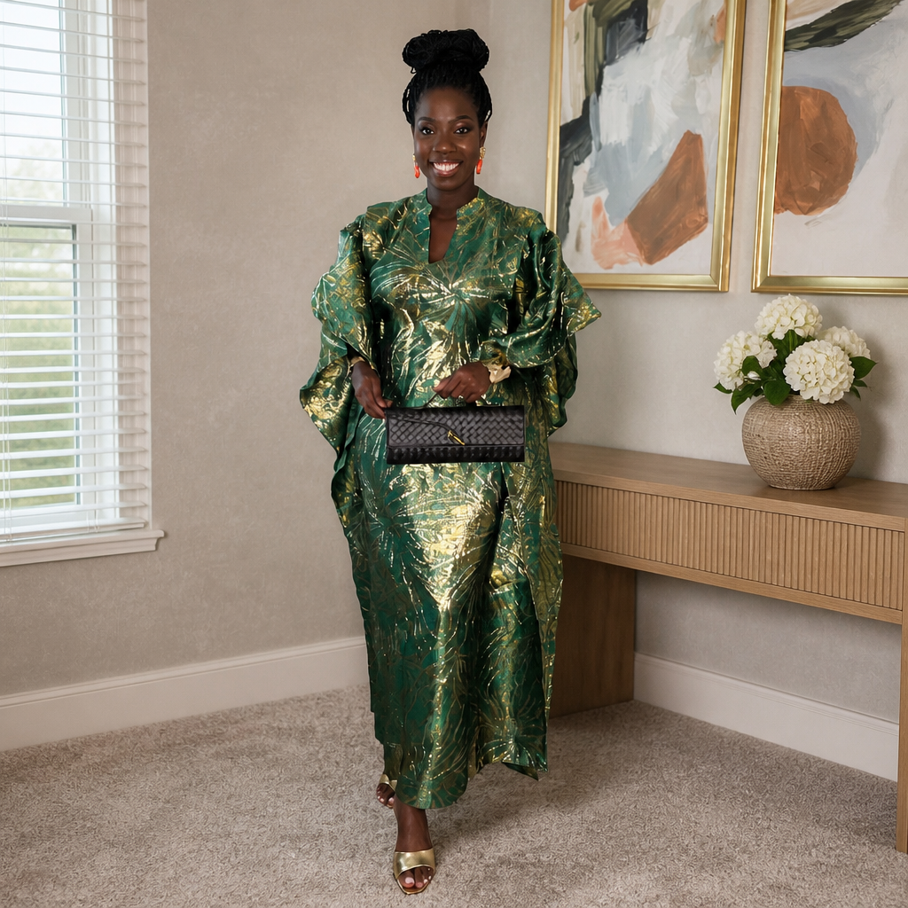 Green & Gold Kaftan Dress