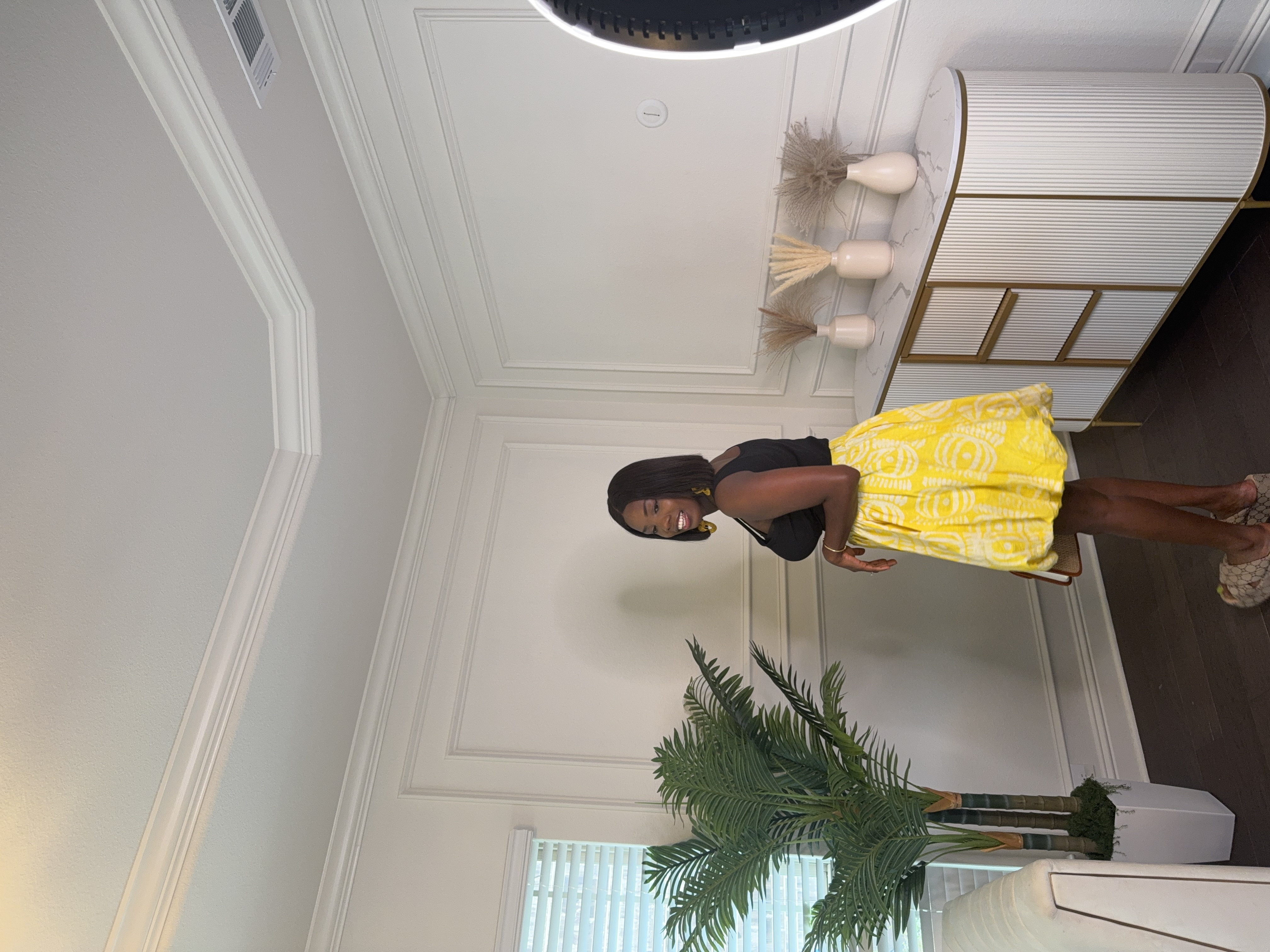 Yellow Puff Sleeve Top and skirt