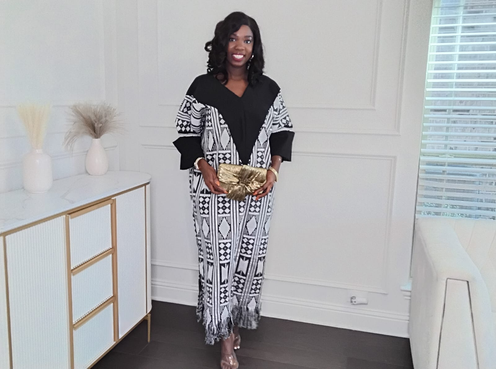 Black and White Patterned kaftan  Dress