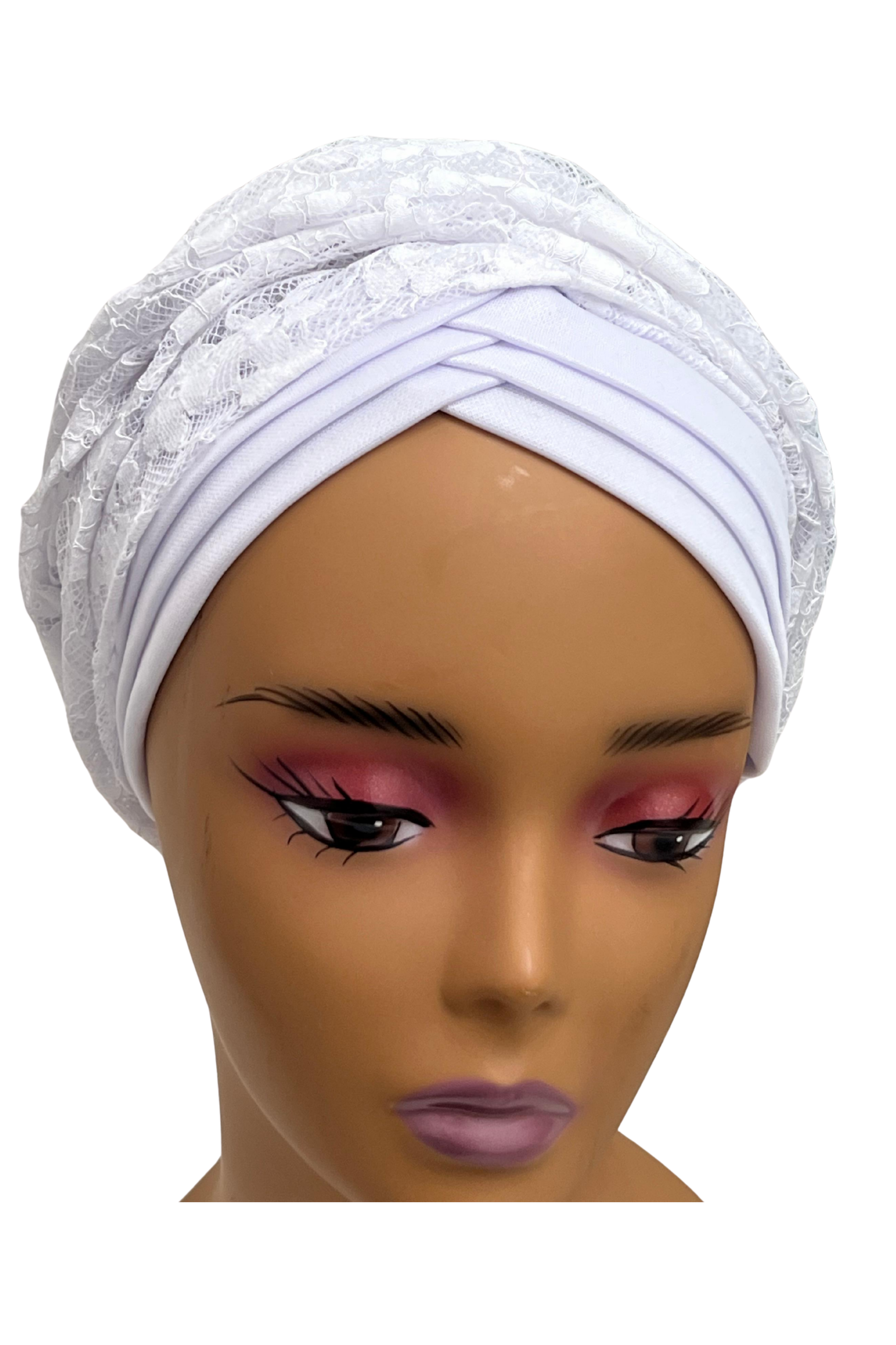White Lace Layered Turban