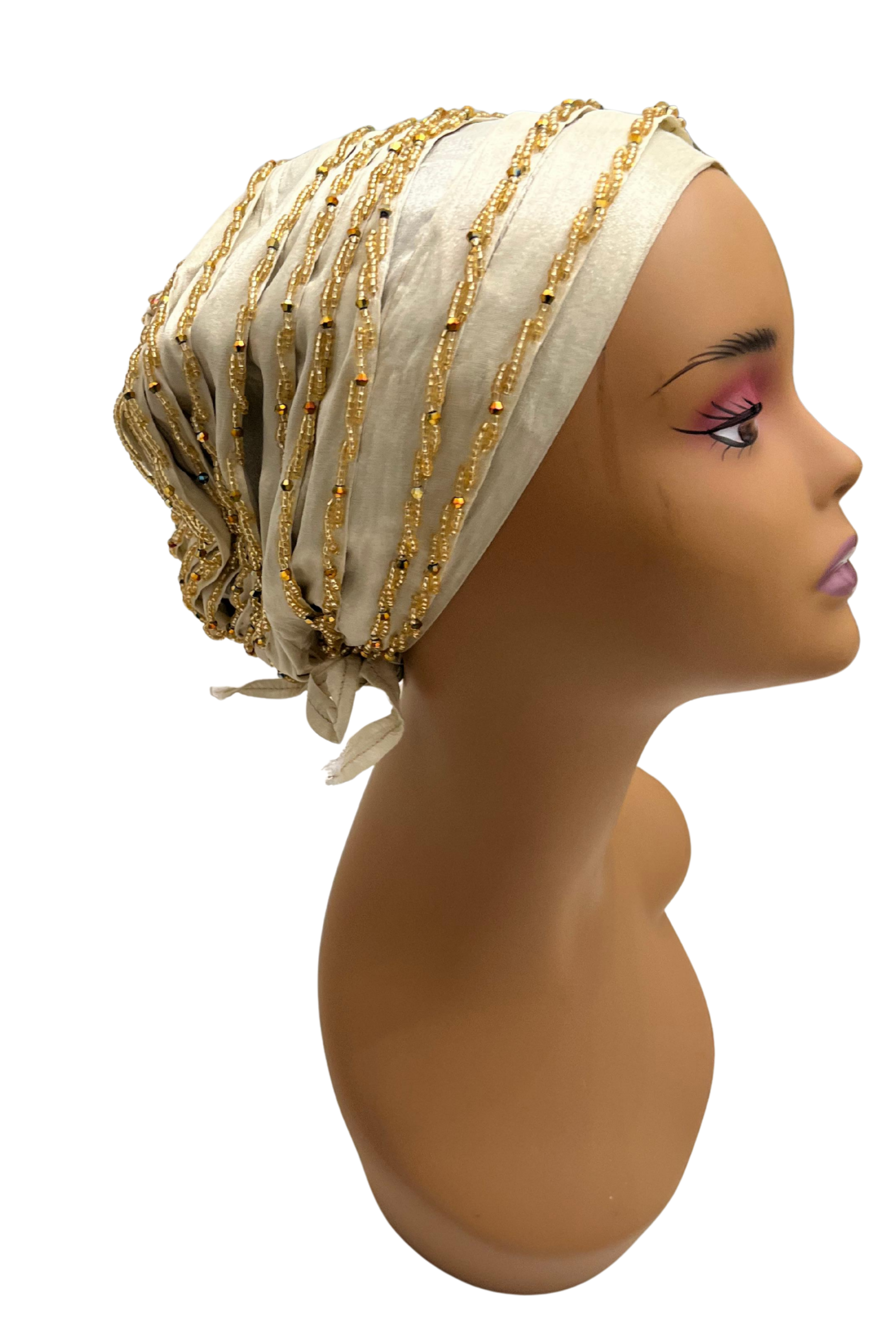 Embroidered Cream Turban-Gold