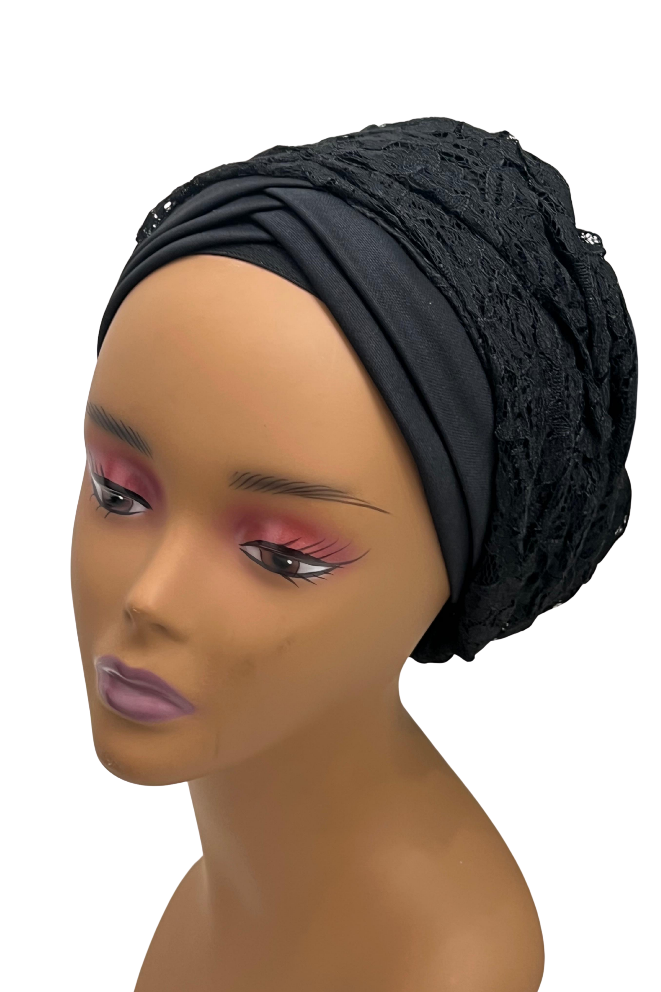 Midnight Black Beaded Turban