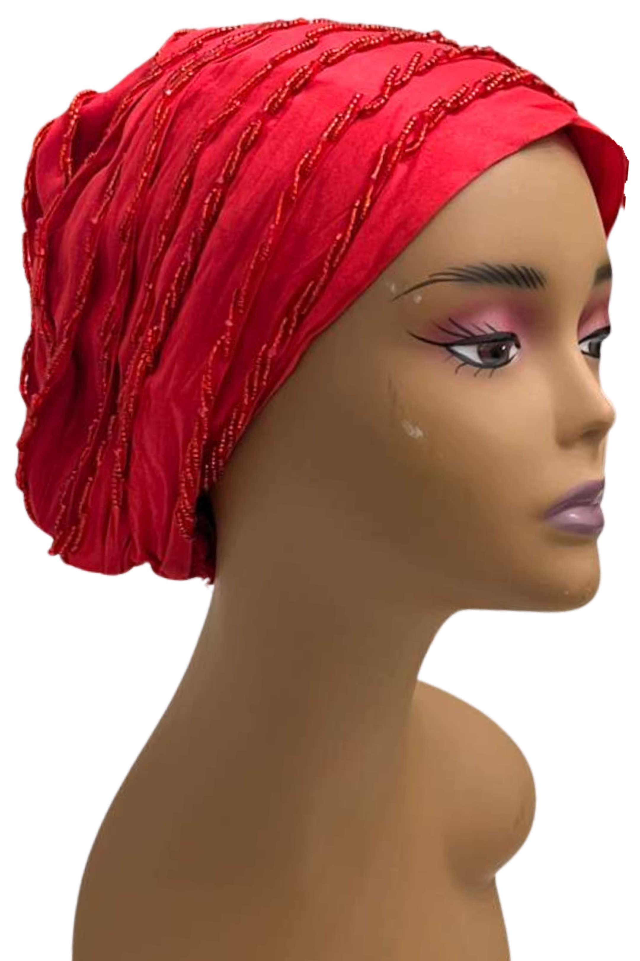 Ruby Beaded Elegance Turban – Red