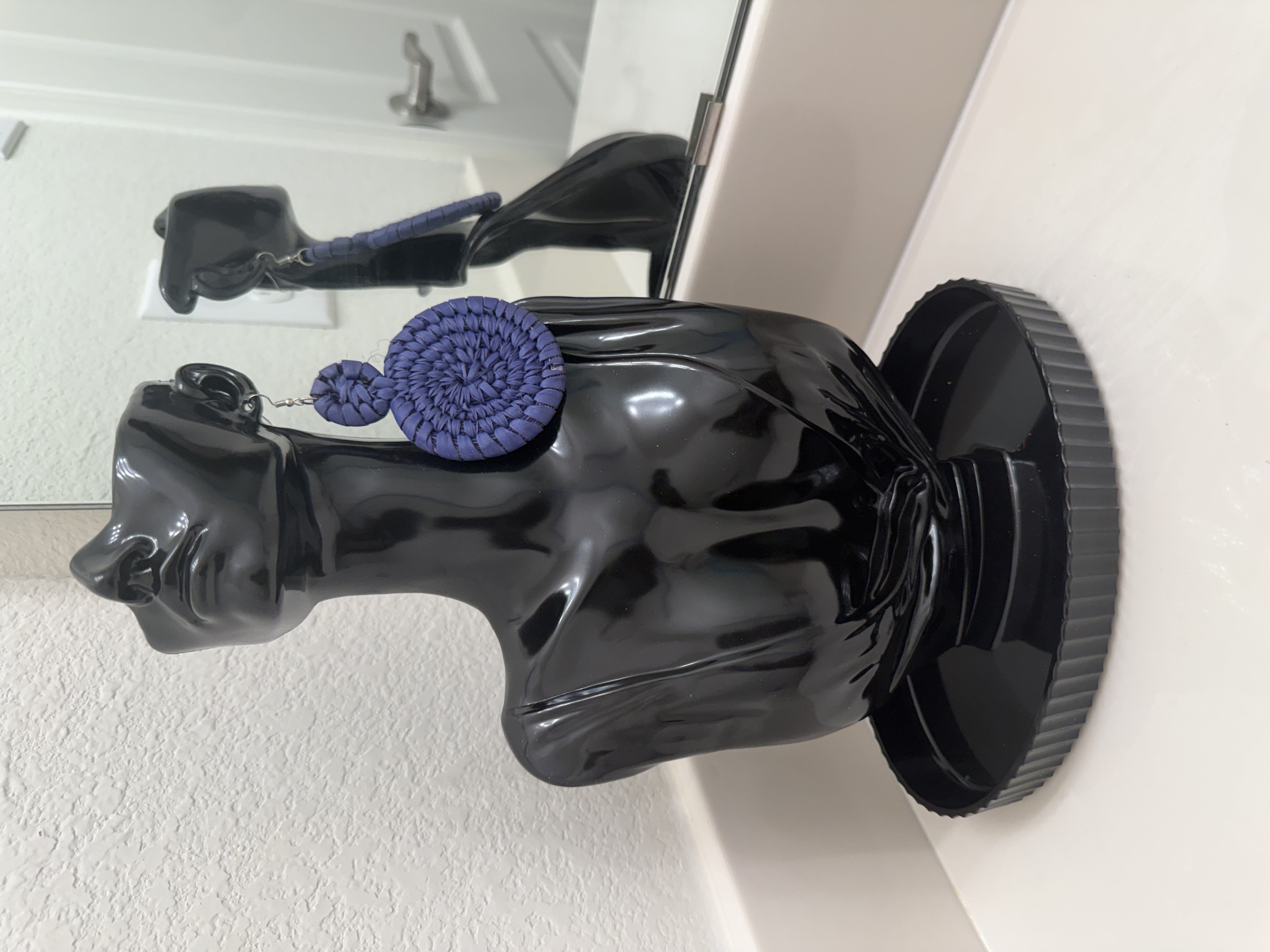 Deep purple basket raffia earrings 