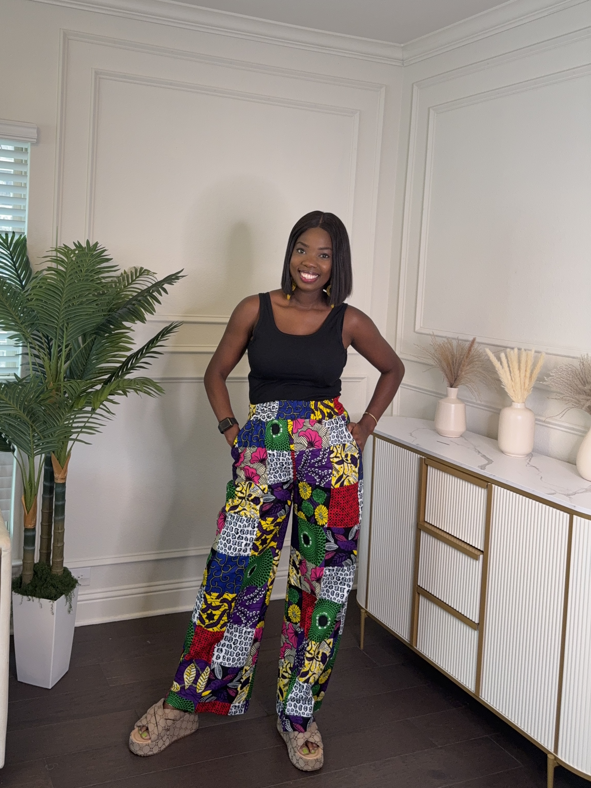 Colorful Patchwork Wide-Leg Pants