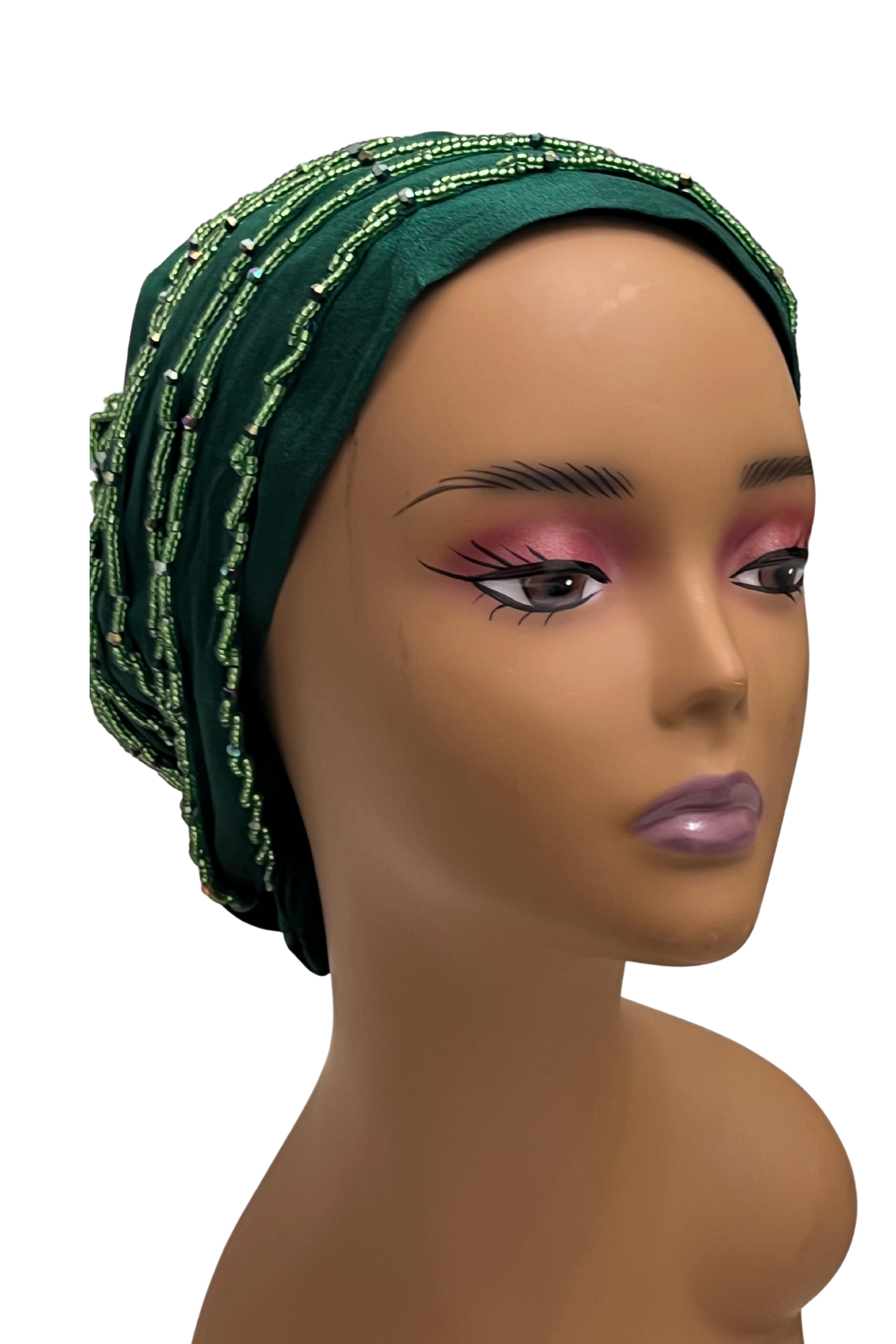 Emerald Cascade Beaded Turban