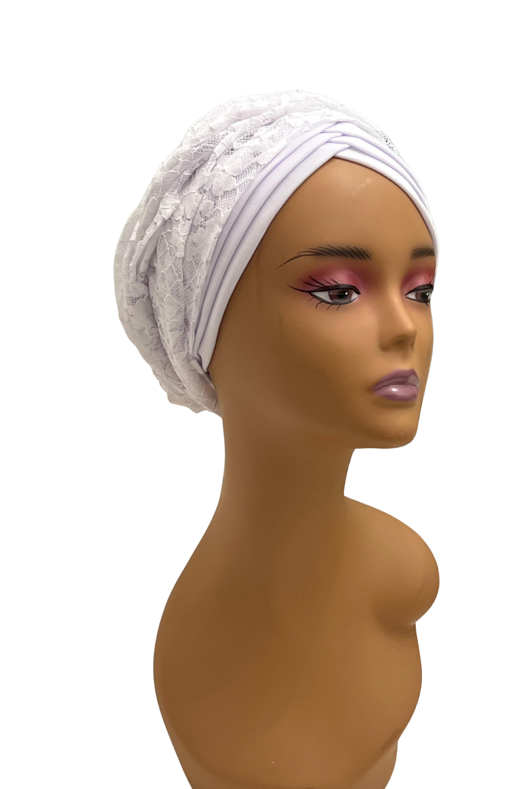 White Lace Layered Turban