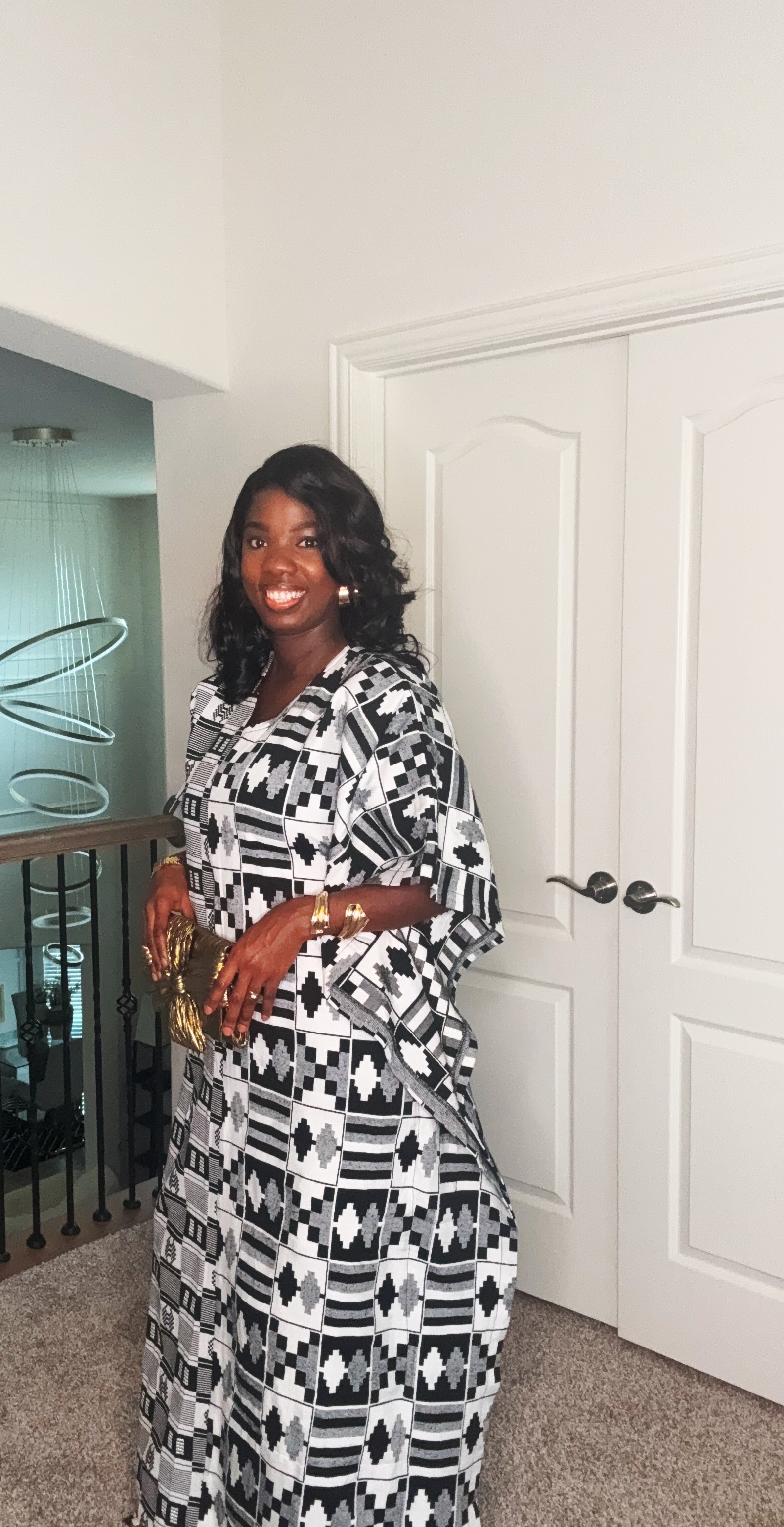 Black and White Geometric Kaftan dress