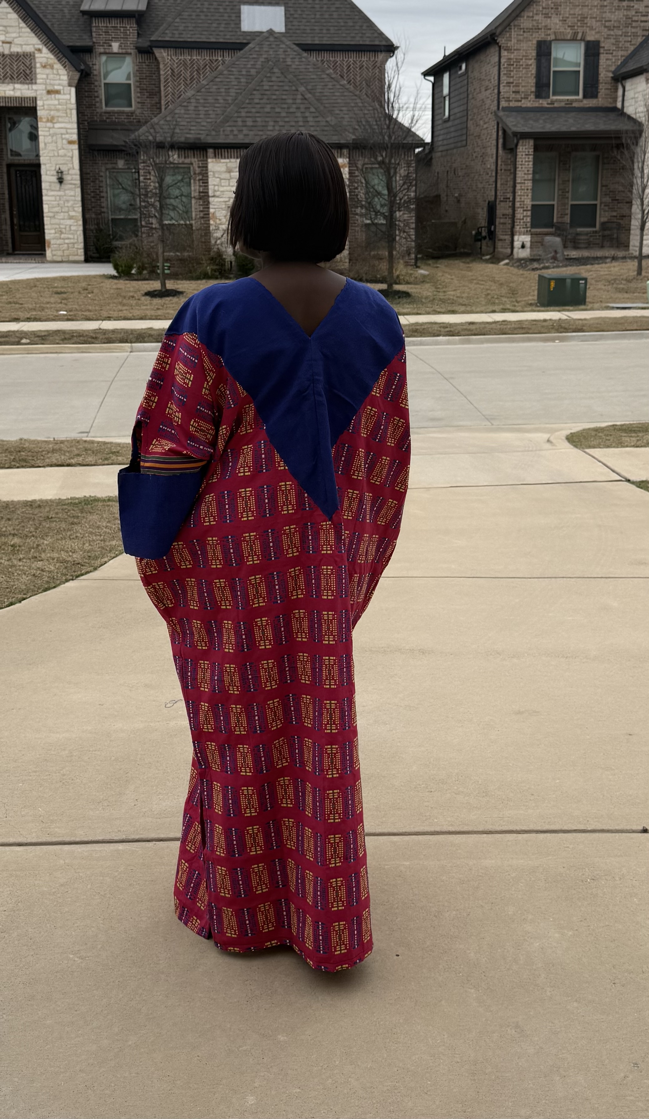 Blue v shaped Akwete dress