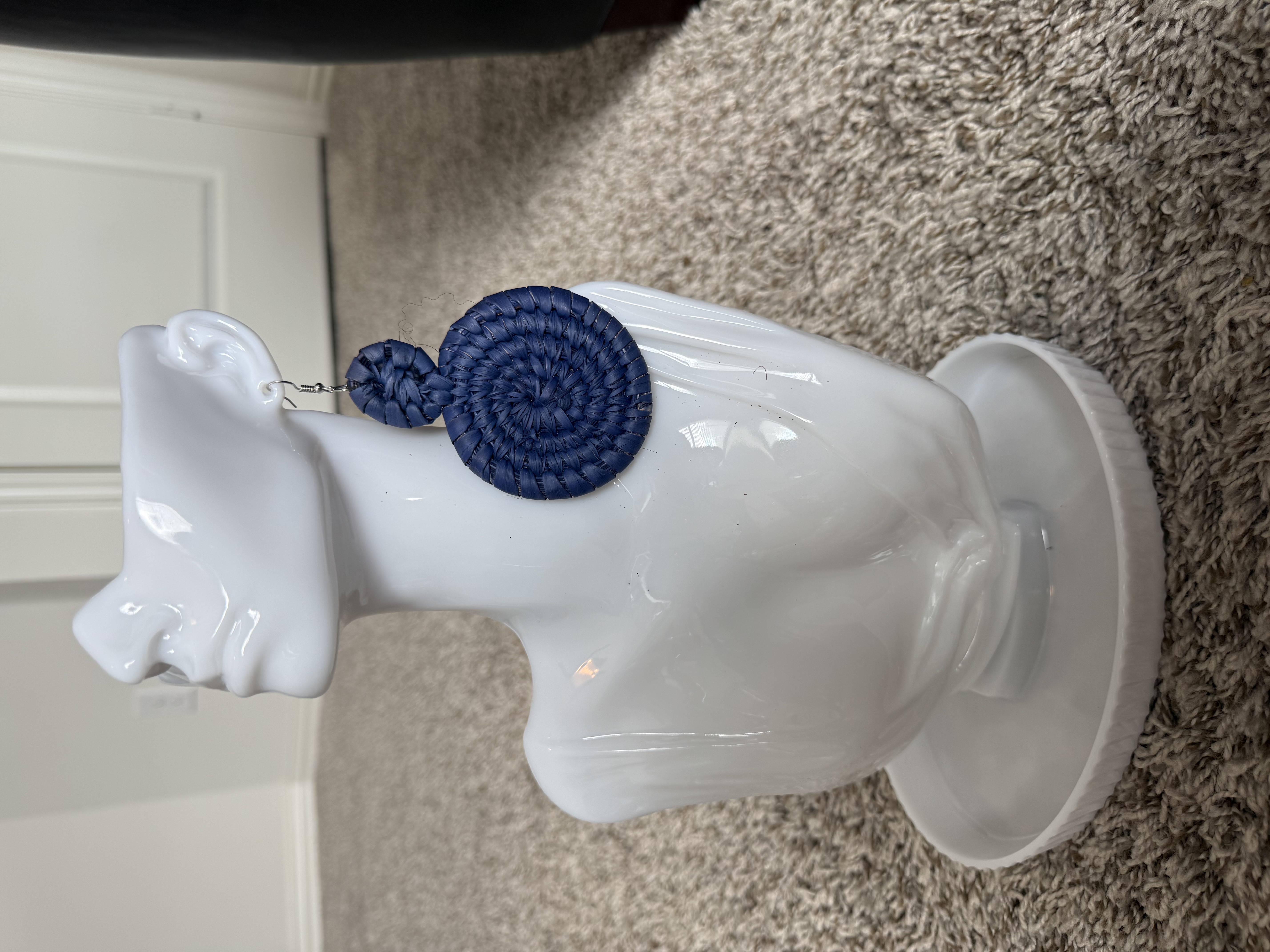 Blue raffia basket earrings 