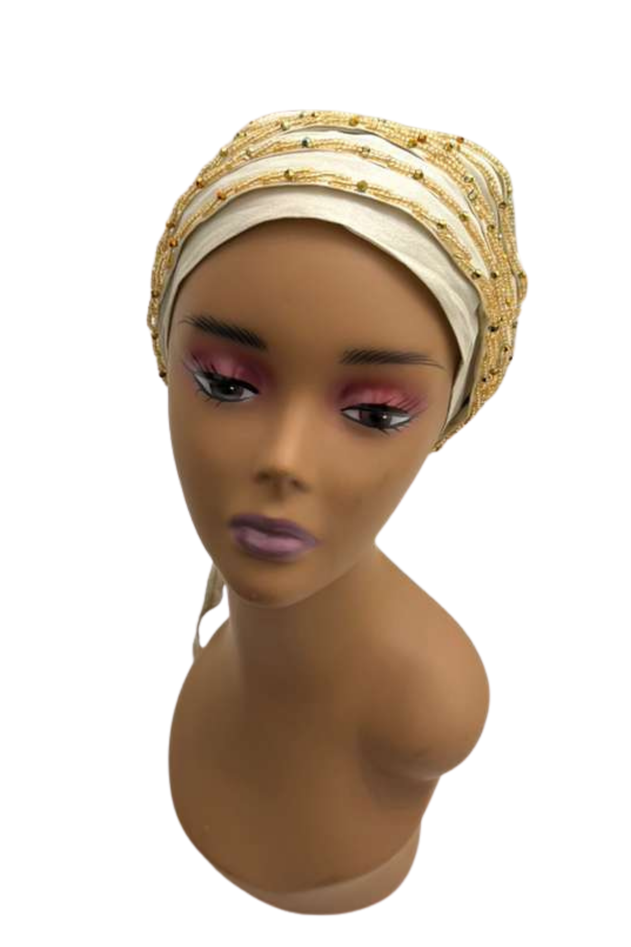 Embroidered Cream Turban-Gold
