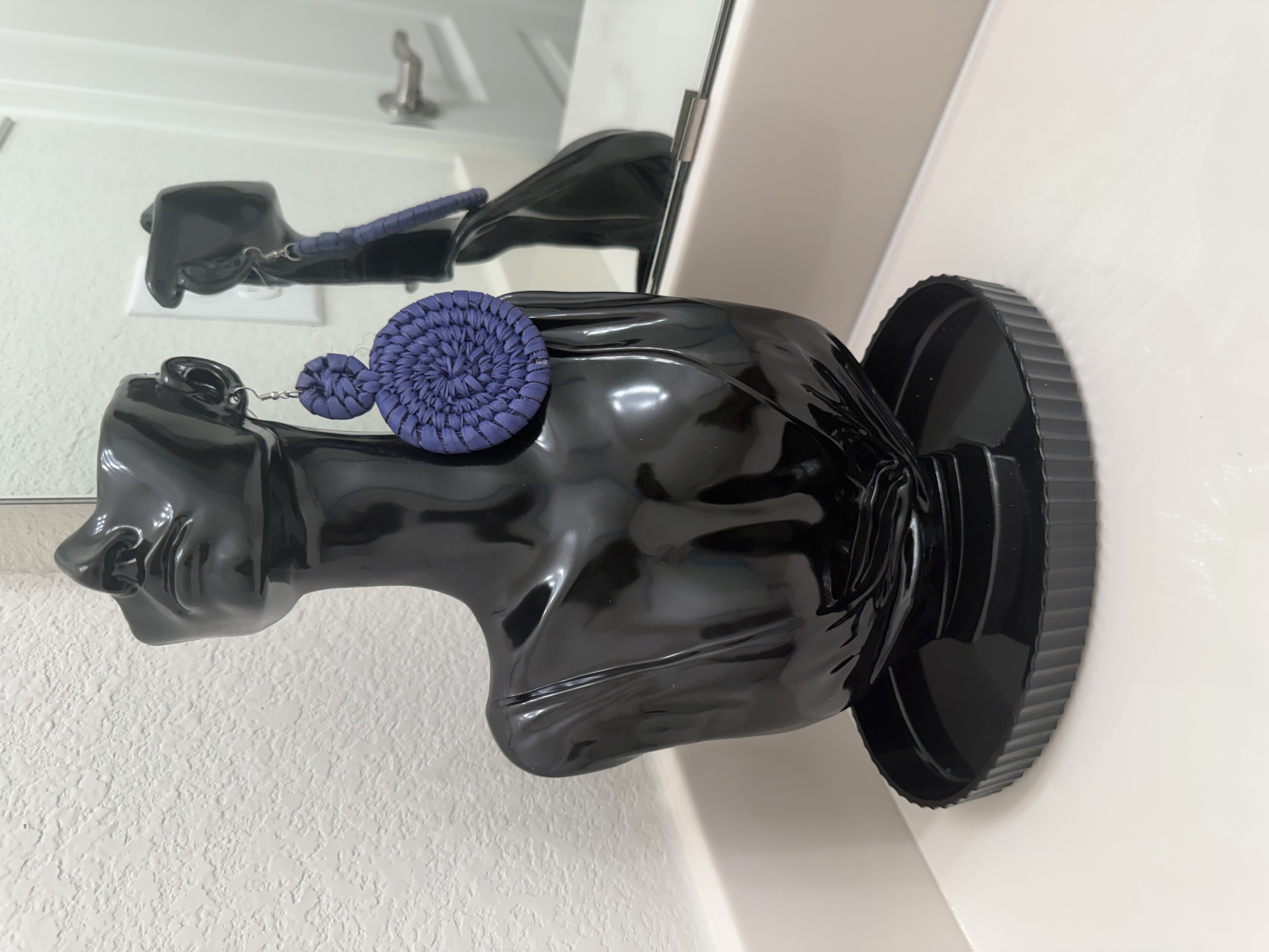 Deep purple basket raffia earrings 