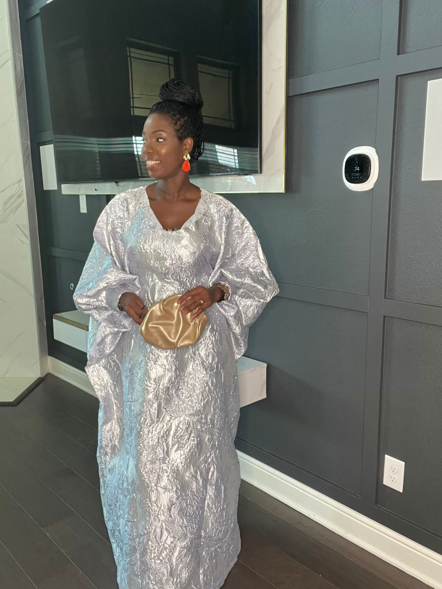 Luxury Silver Kaftan Dress