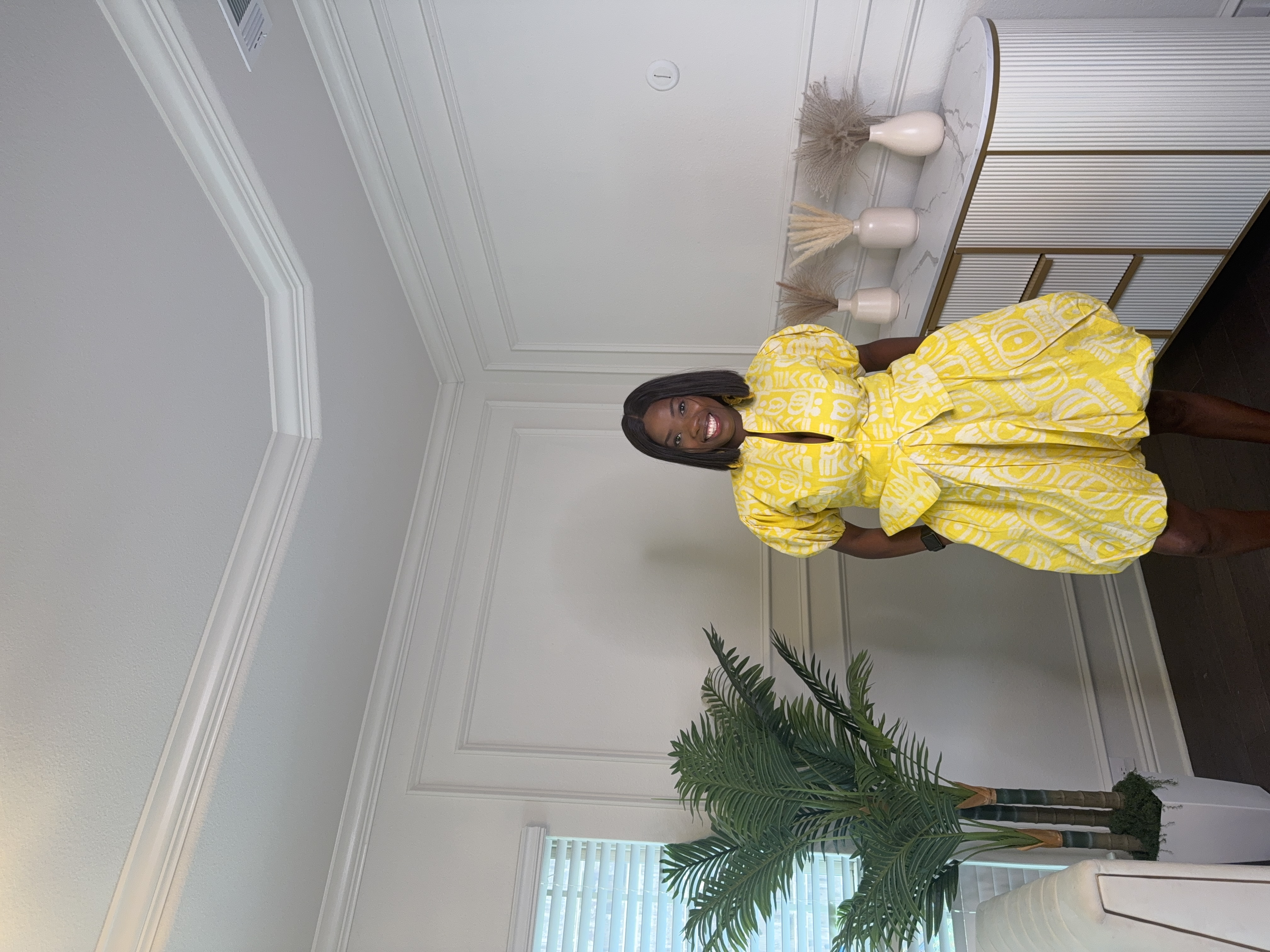 Yellow Puff Sleeve Top and skirt