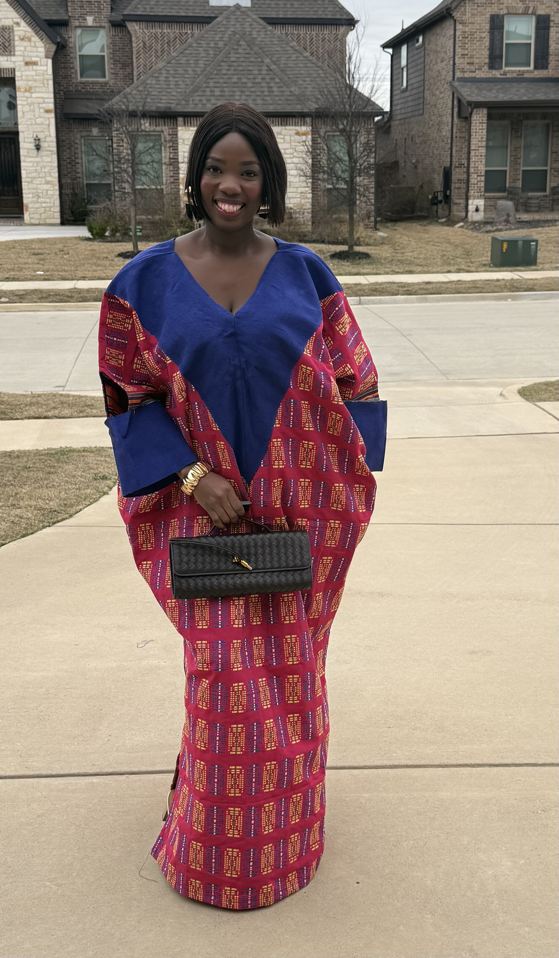 Blue v shaped Akwete dress