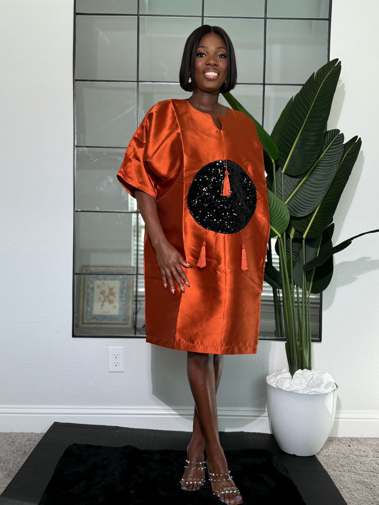 Rust Satin Kaftan Dress