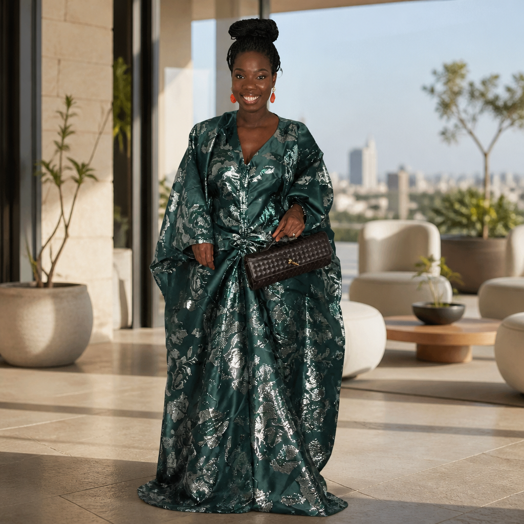 Emerald Floral Kaftan Gown