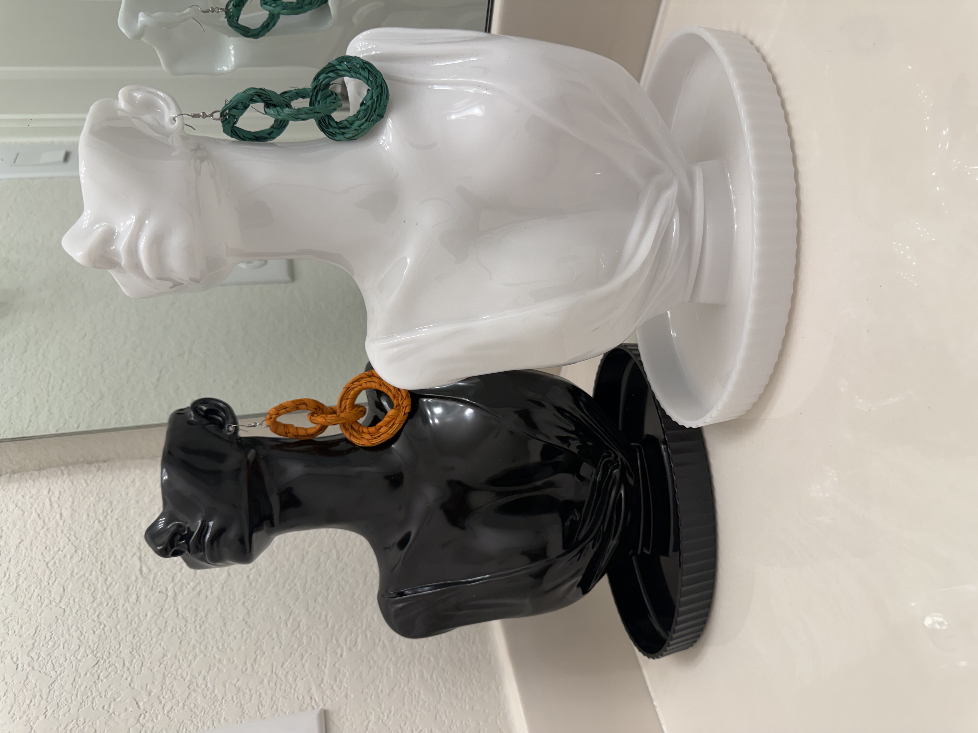 Green  raffia loop earrings