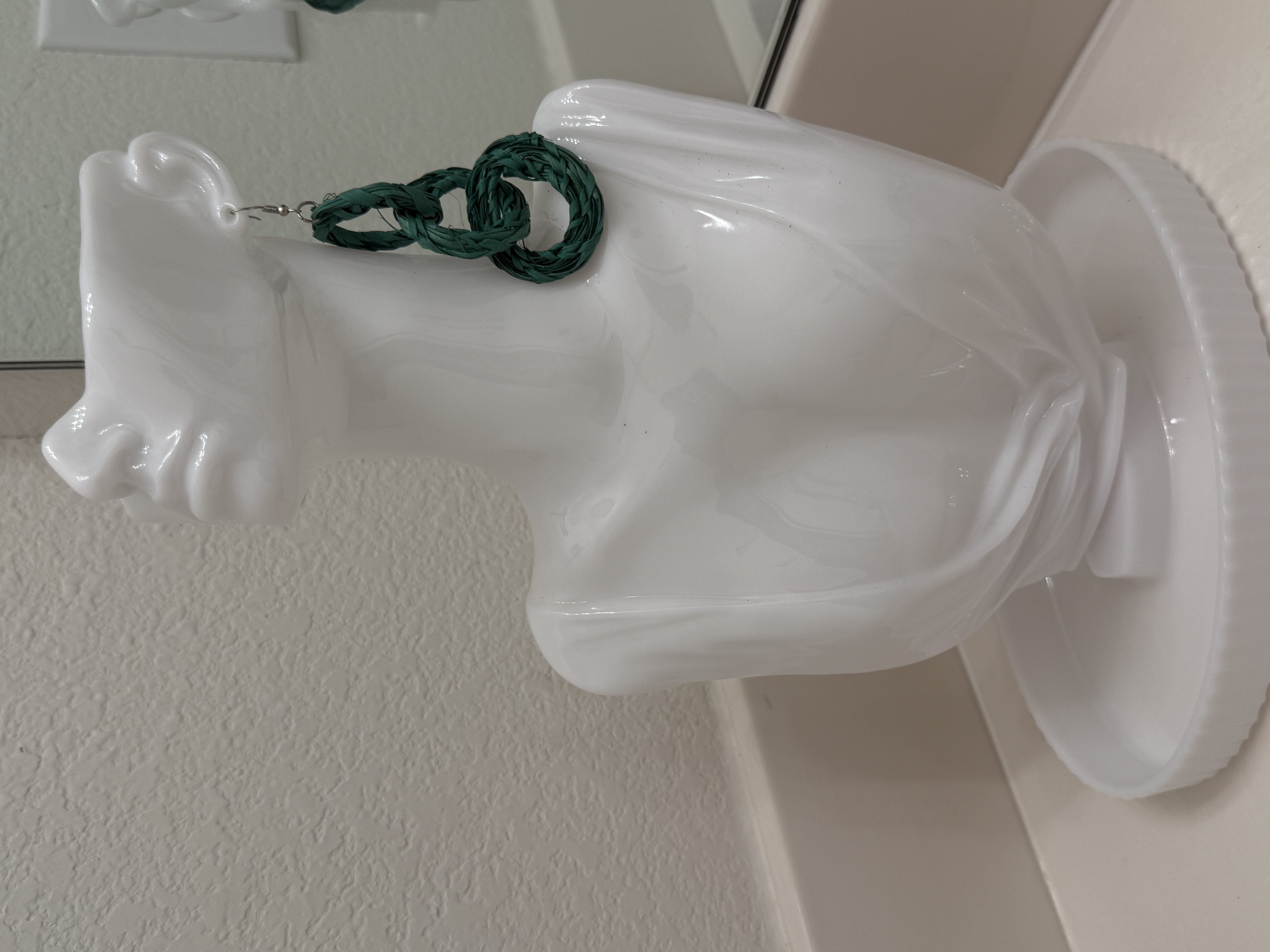 Green  raffia loop earrings