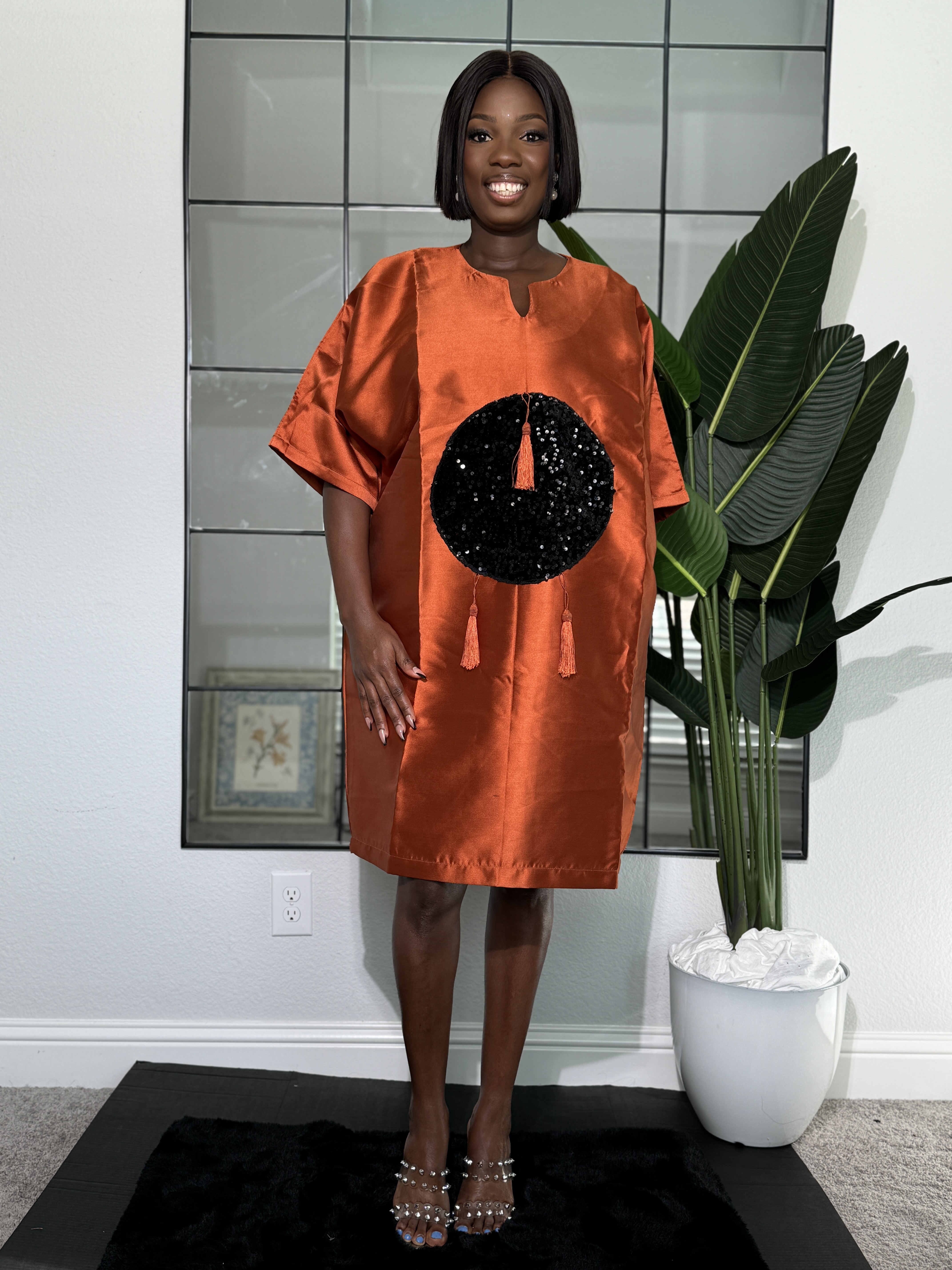 Rust Satin Kaftan Dress