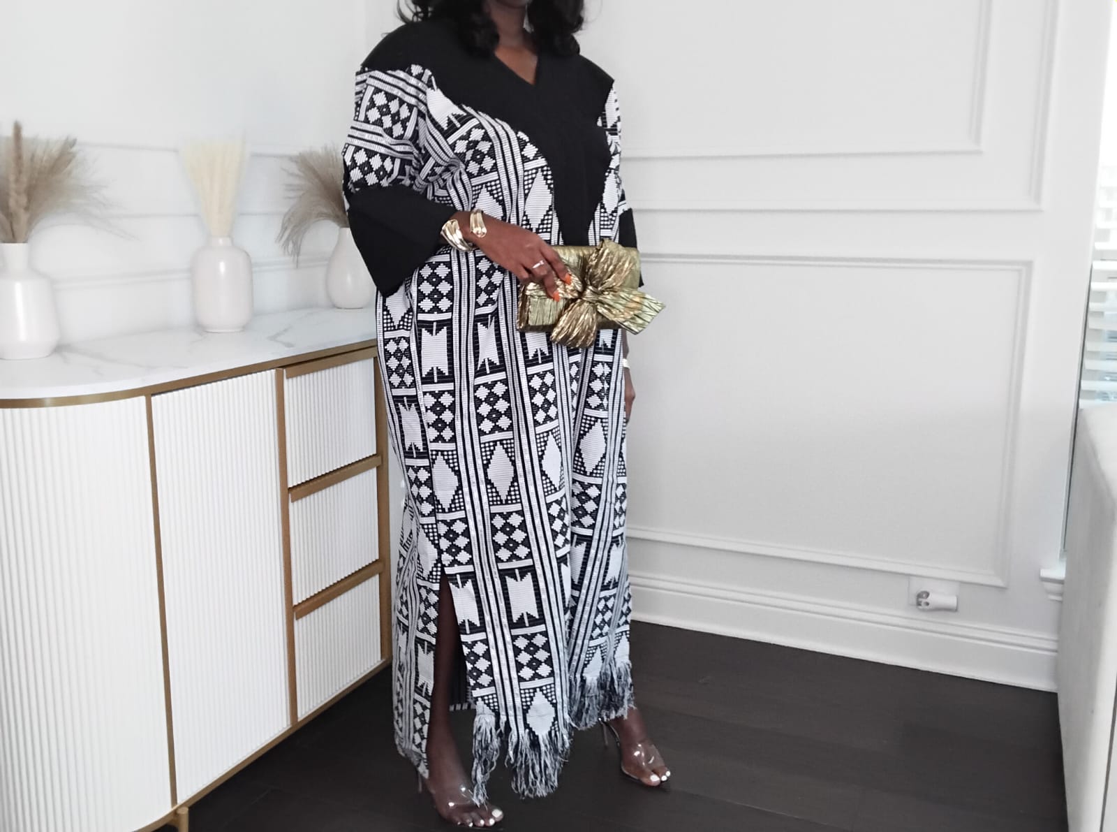 Black and White Patterned kaftan  Dress