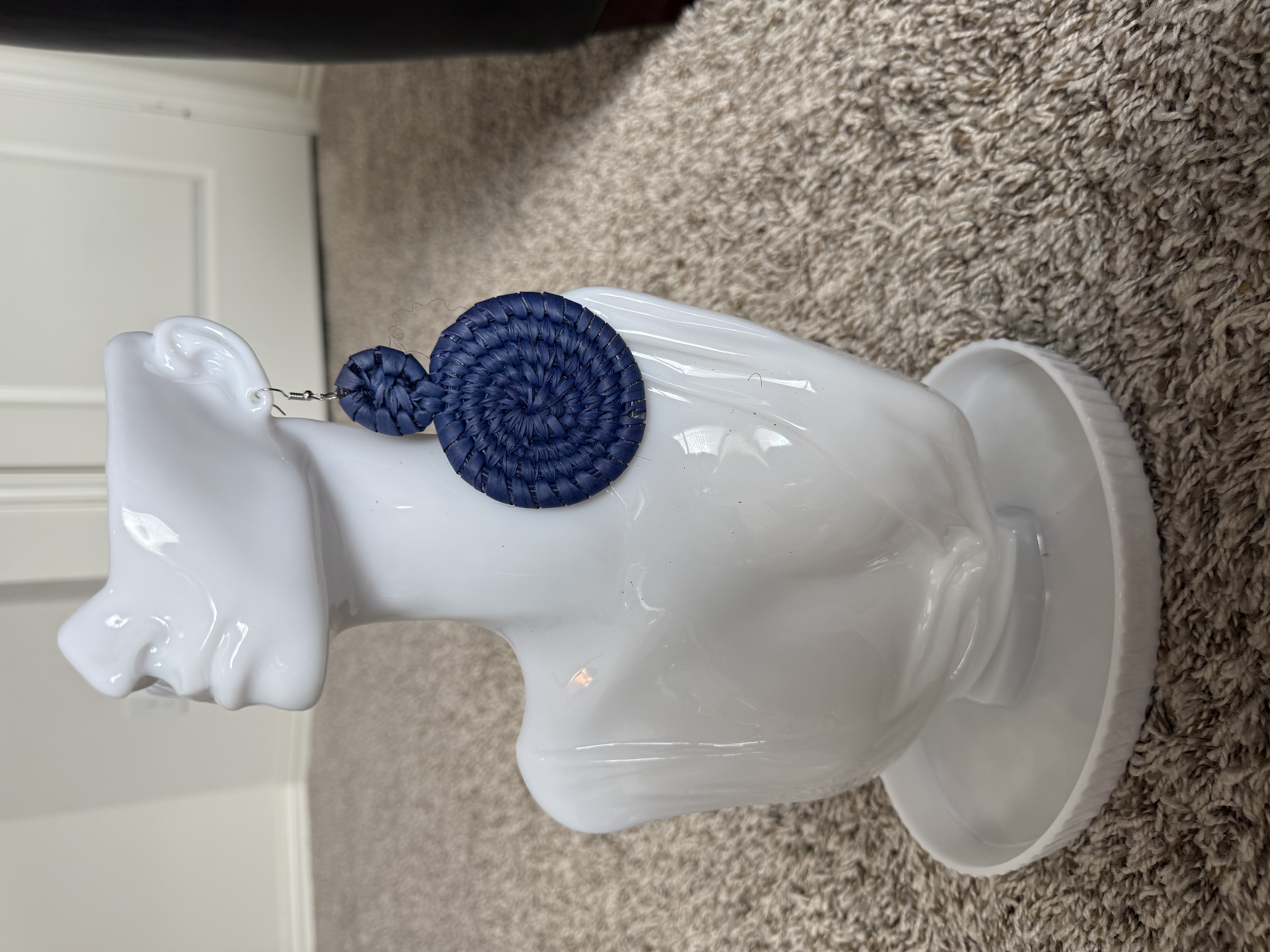 Blue raffia basket earrings 