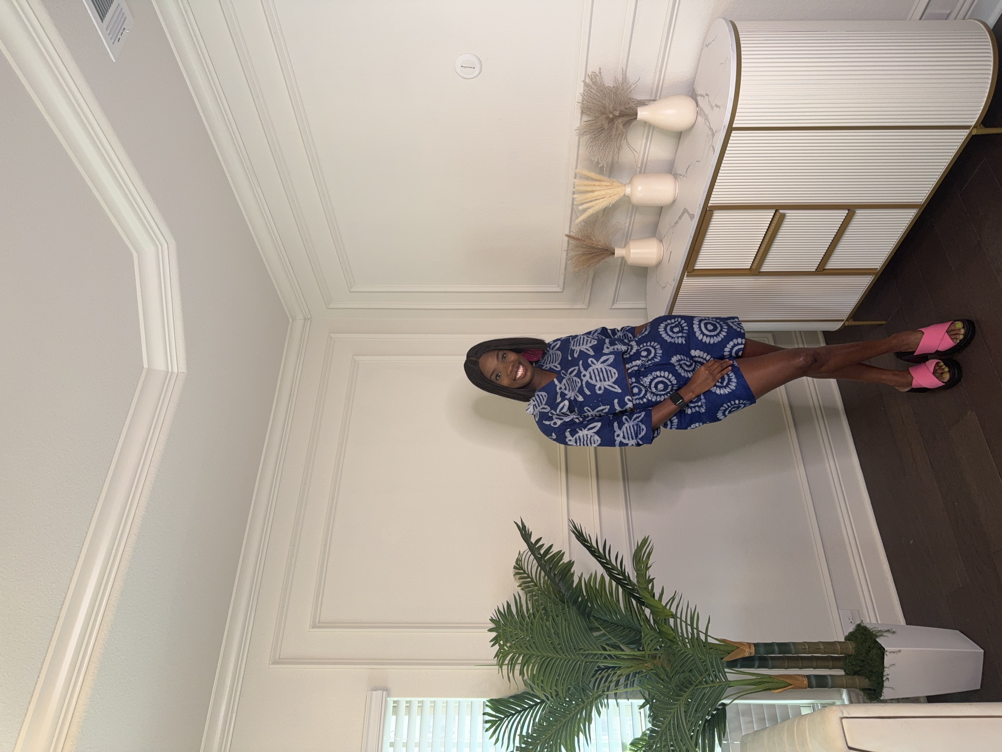 Blue Patterned Tunic short and Top set