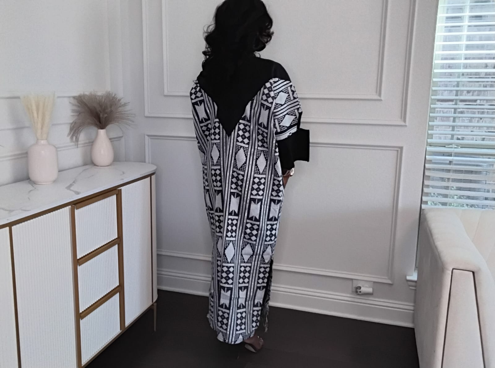 Black and White Patterned kaftan  Dress