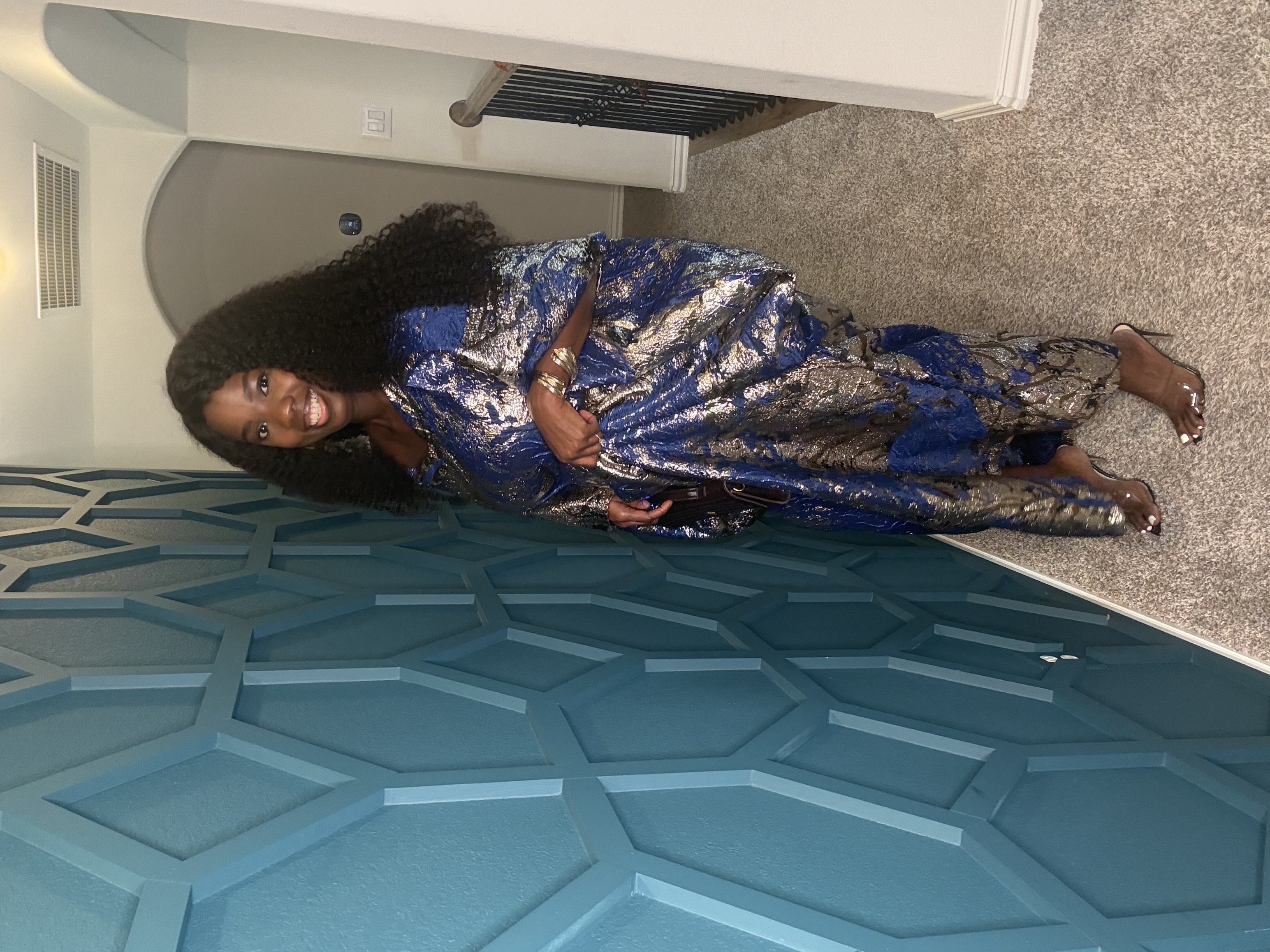 Elegant Blue and Gold Traditional Dress