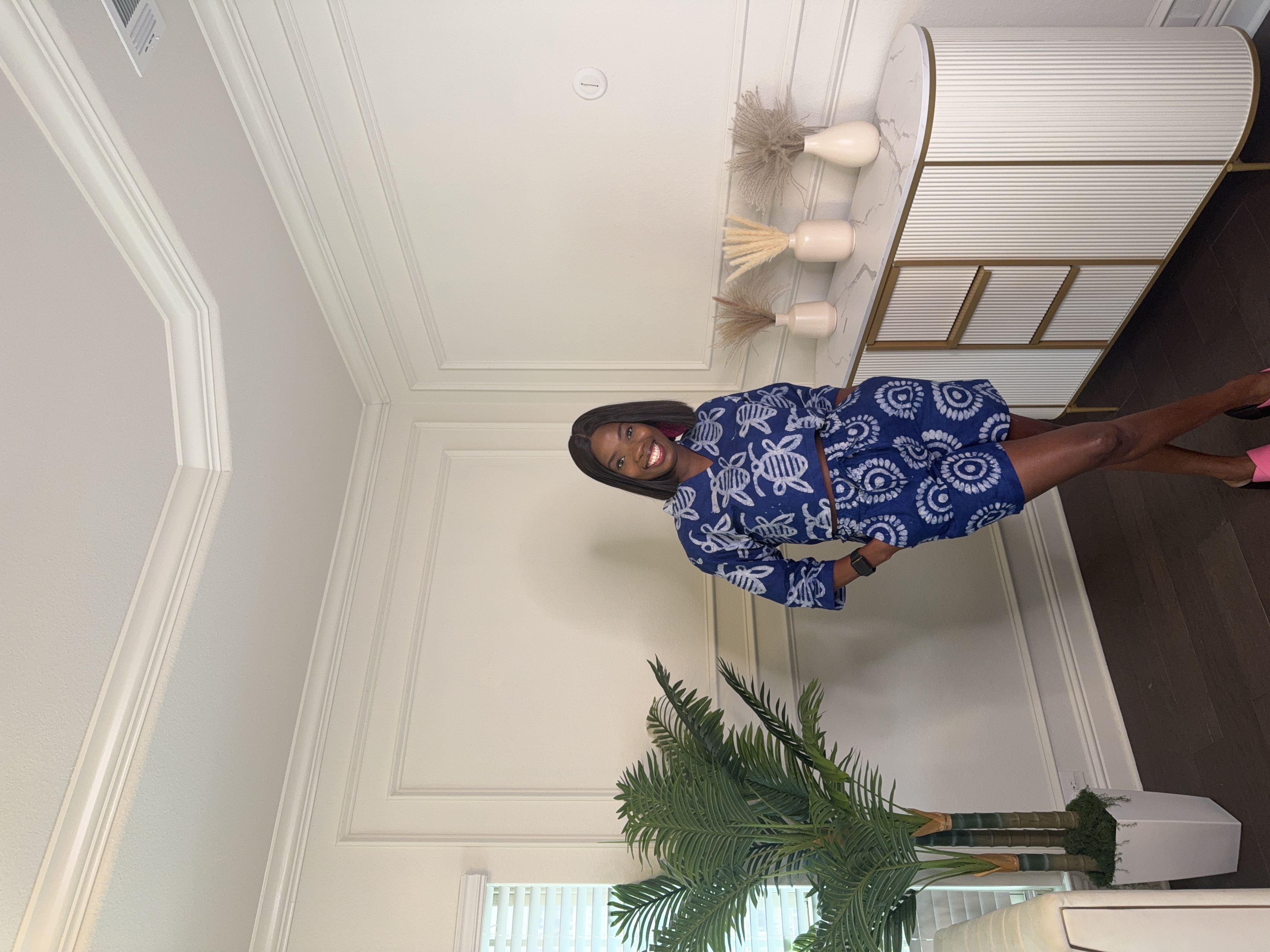 Blue Patterned Tunic short and Top set