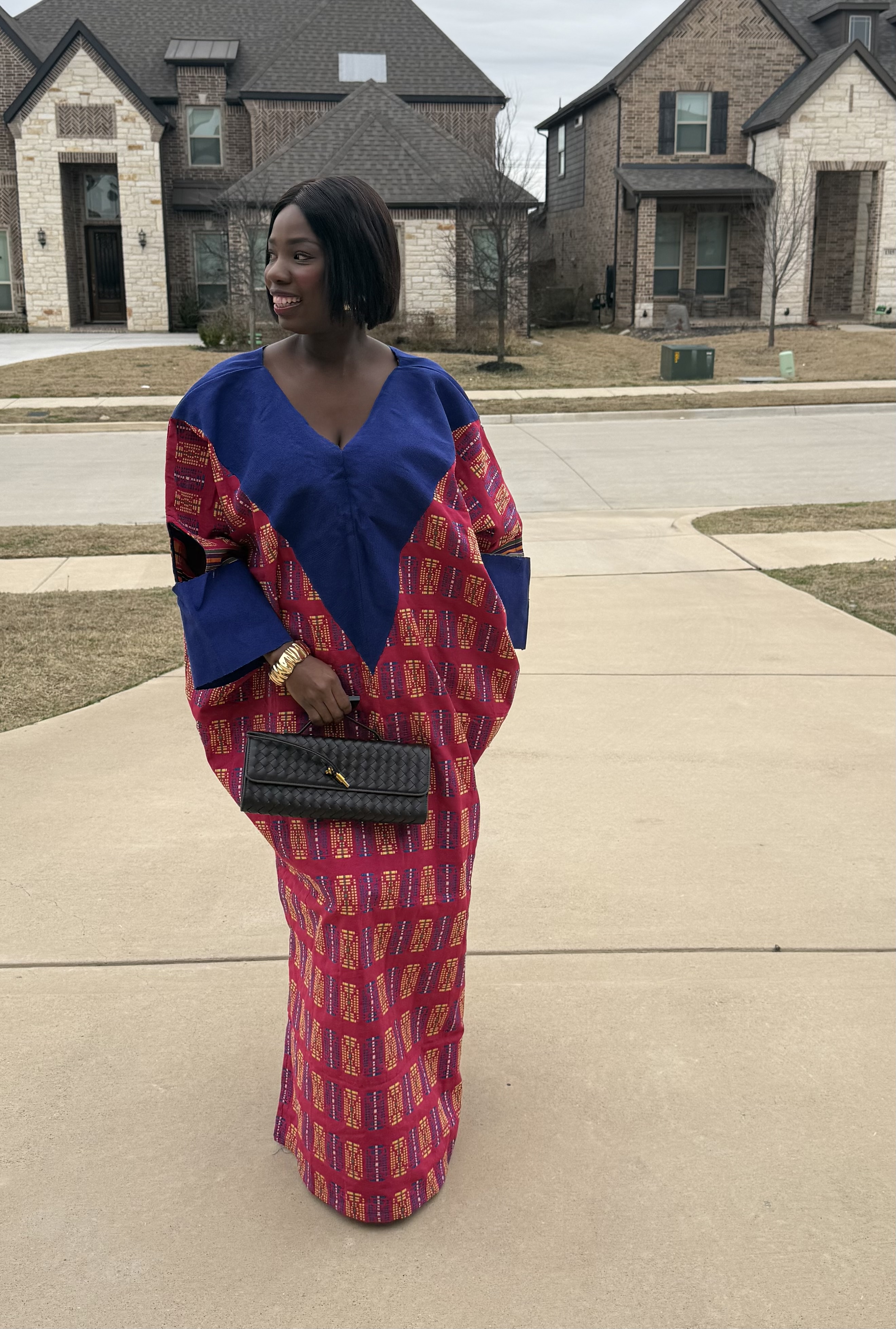 Blue v shaped Akwete dress