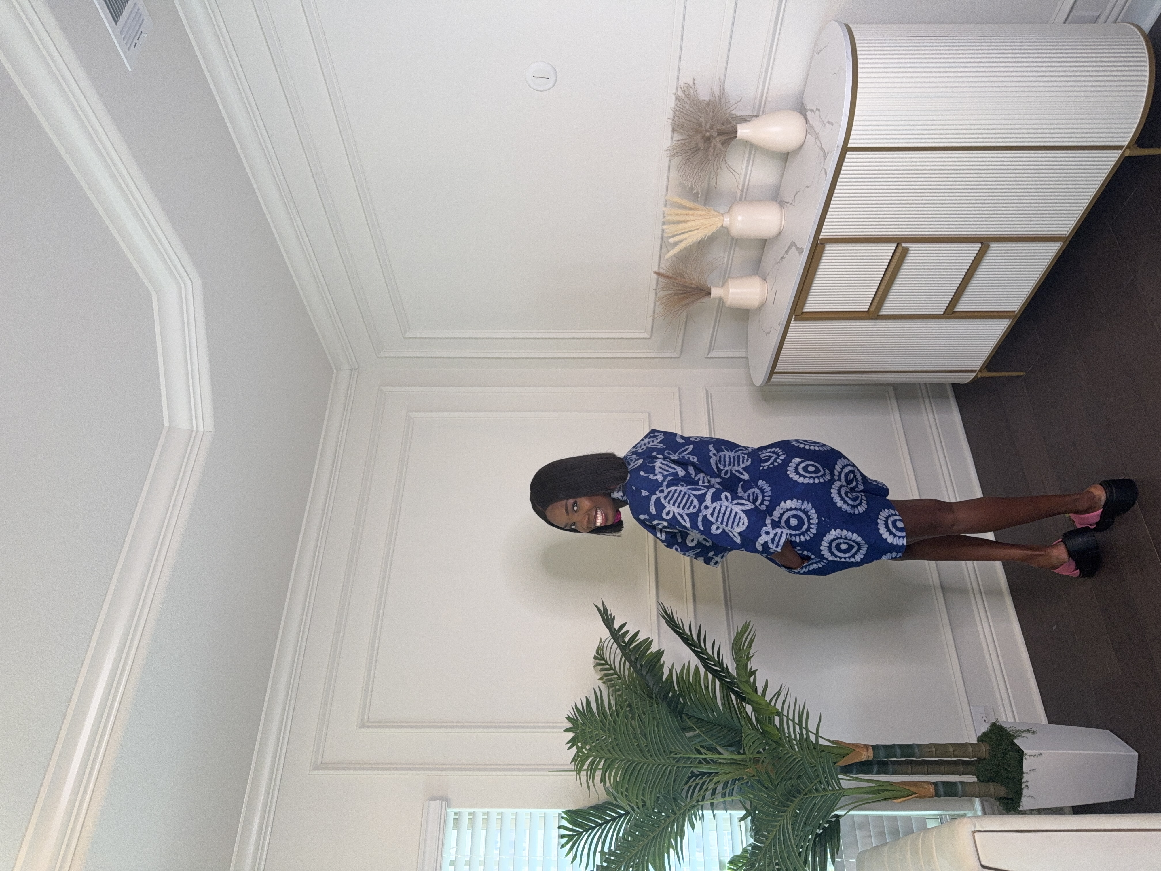 Blue Patterned Tunic short and Top set