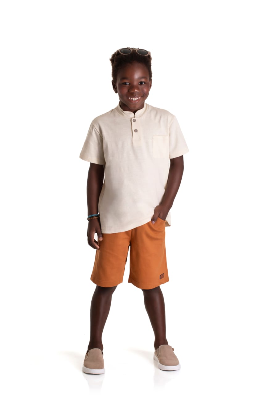 Conjunto masculino camisa gola henley