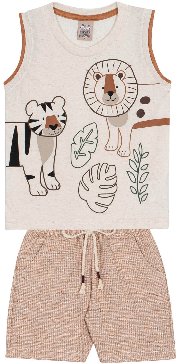 Conjunto infantil tigre e leão regata
