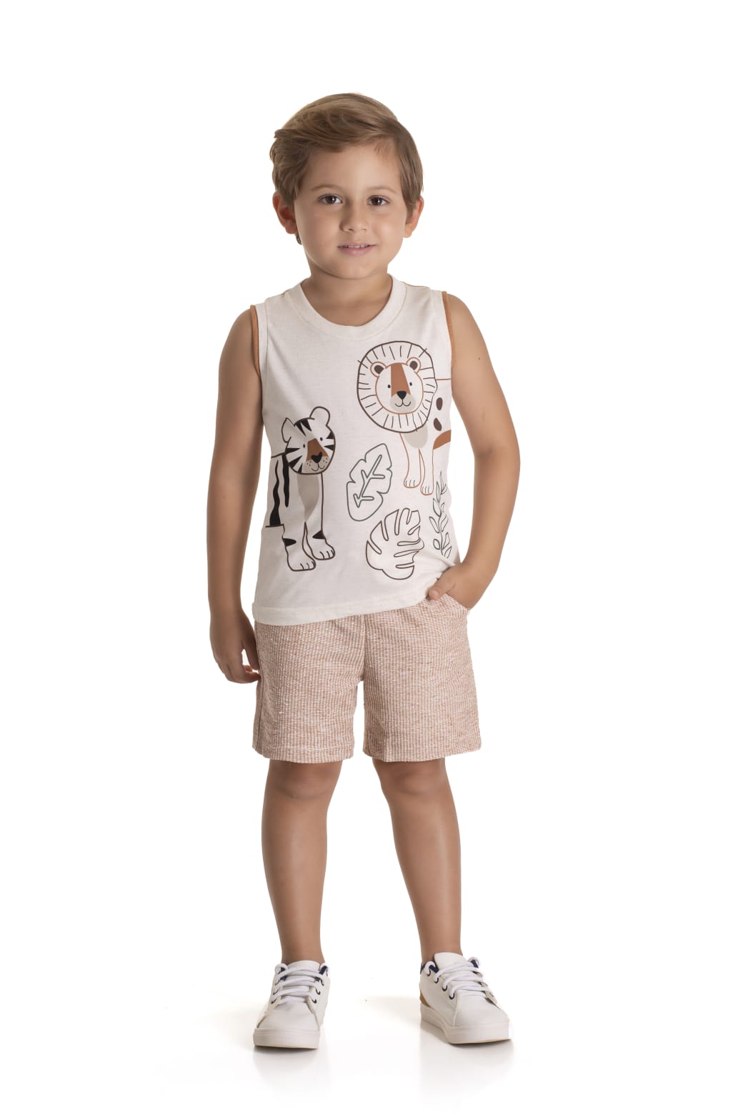 Conjunto infantil tigre e leão regata