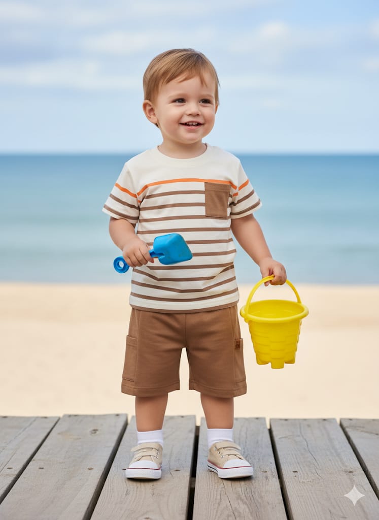 Conjunto infantil listrado marrom