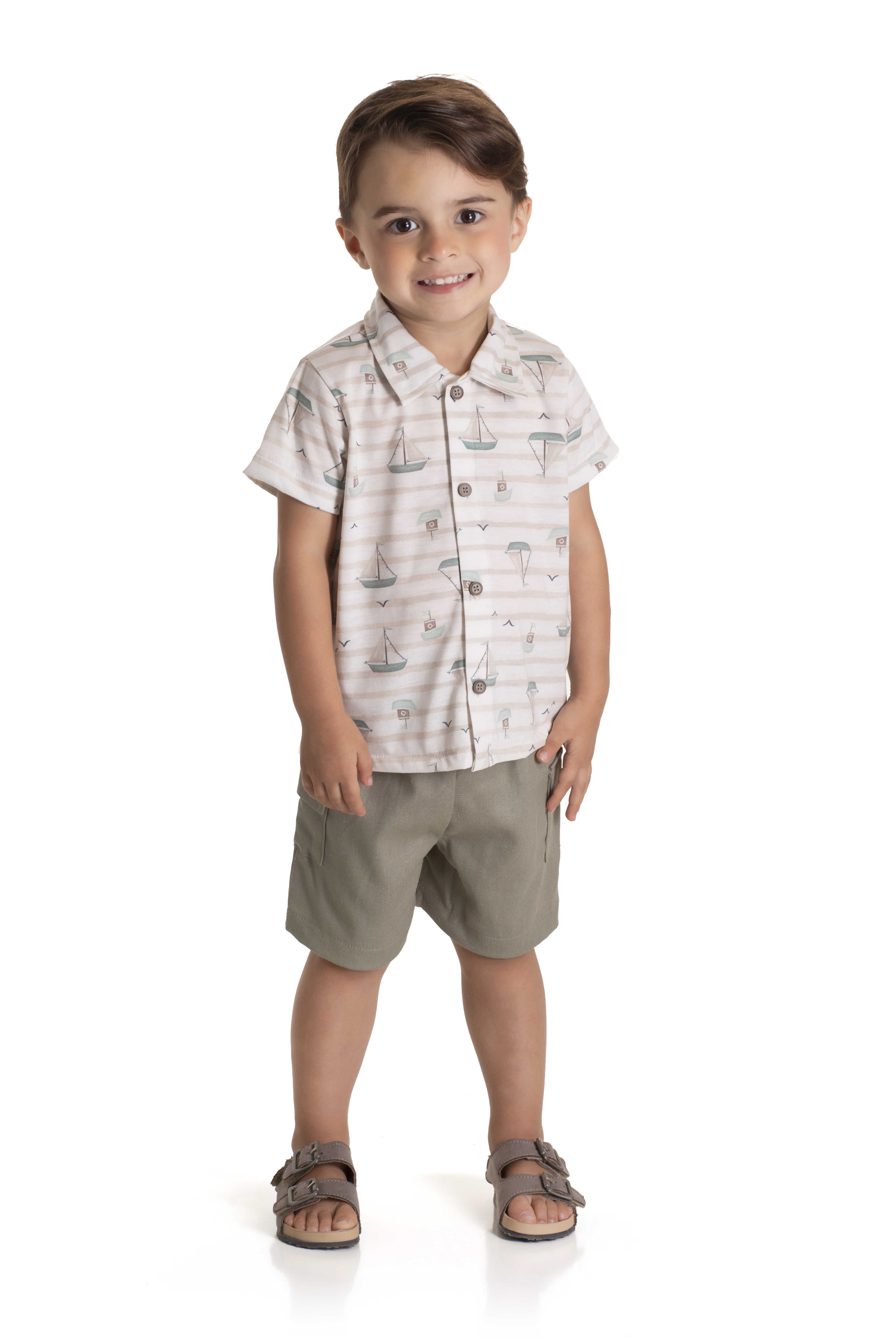 Conjunto infantil bermuda em linho stretch