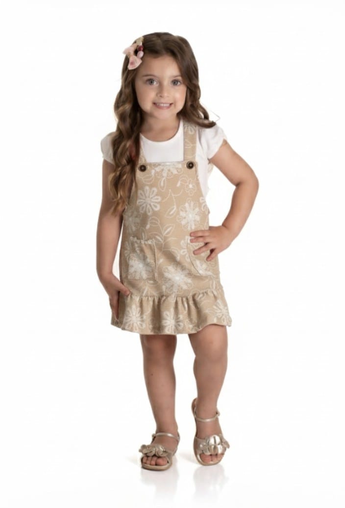 Salopete infantil com estampa floral