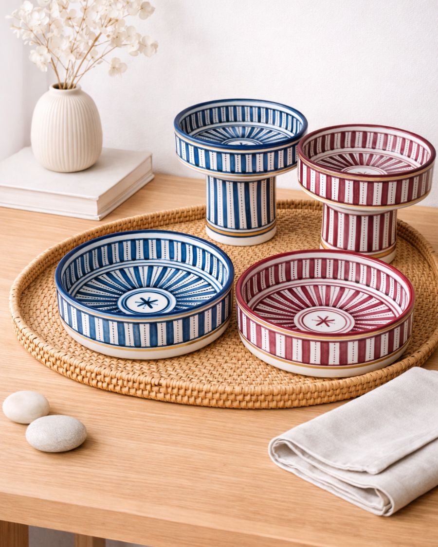 Set artisanal – Coupe sur pied & bol assorti