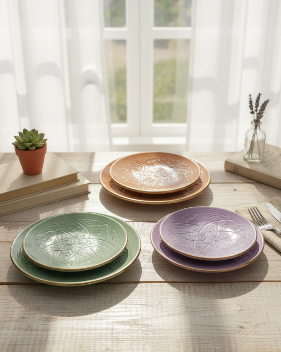 Set de six Assiettes Plates avec fil d'Or