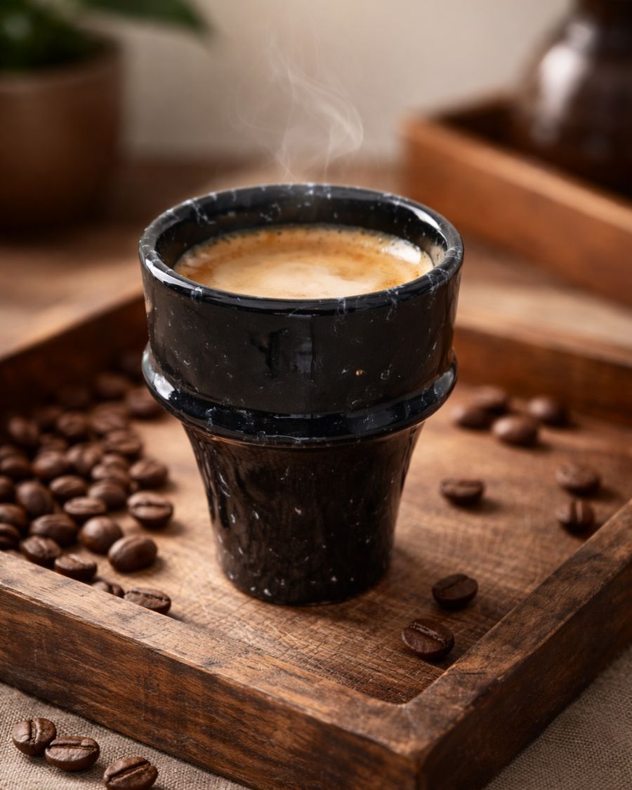 Tasse artisanale noire mouchetée – Petite & Grande taille