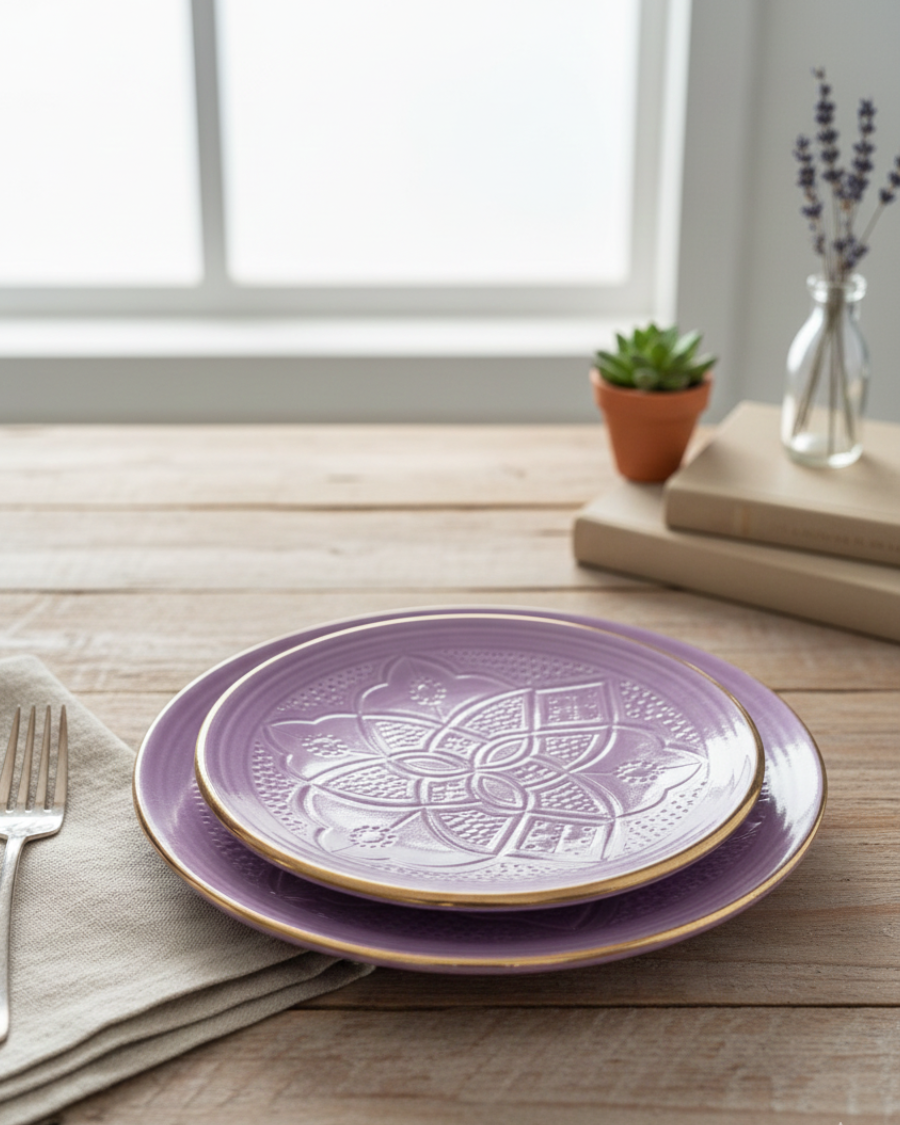 Set de six Assiettes Plates avec fil d'Or