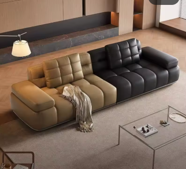 Modern Two-Tone Leather Sofa
