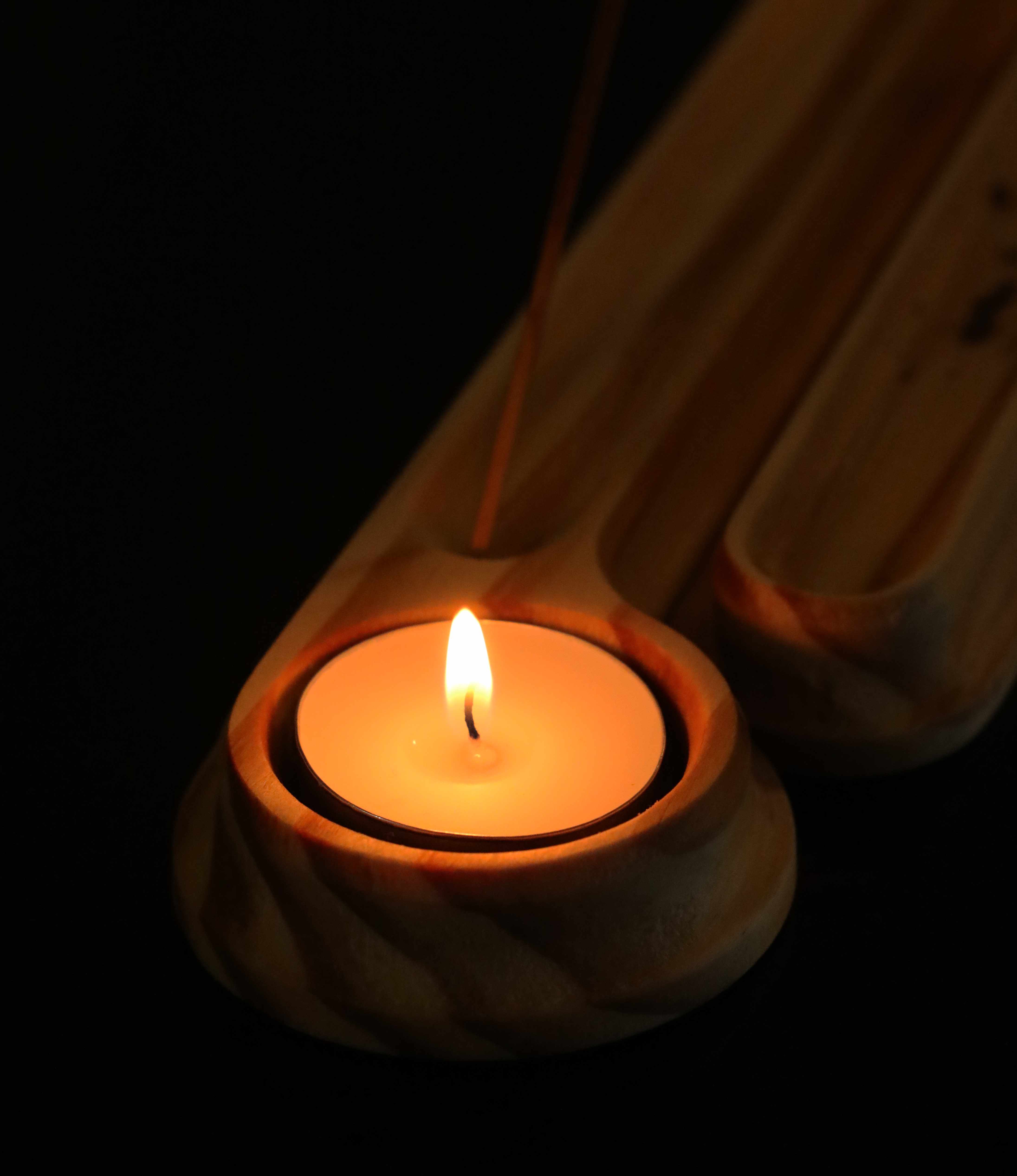 Wooden Candle and Incense Holder