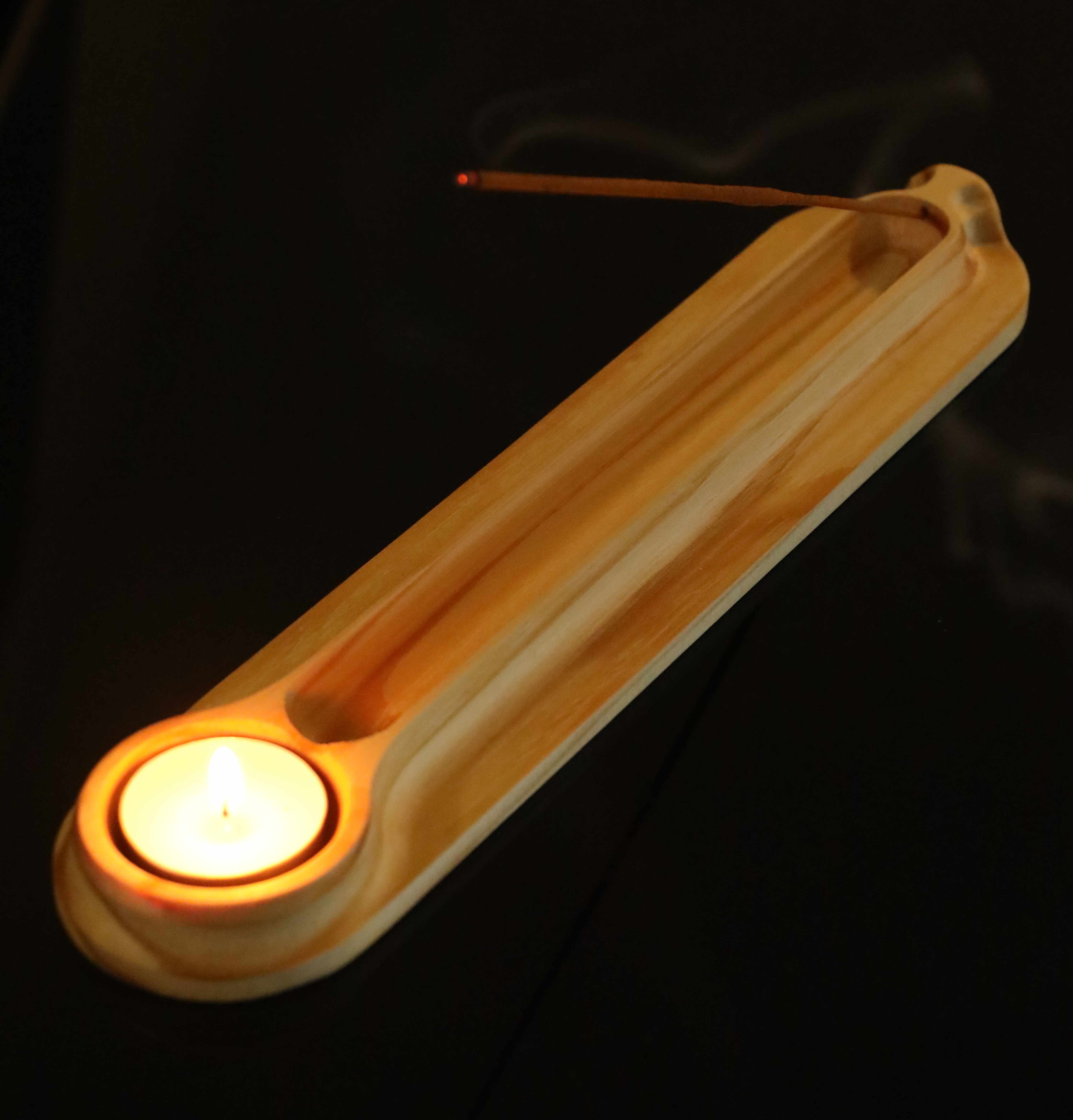 Wooden Incense and Candle Holder