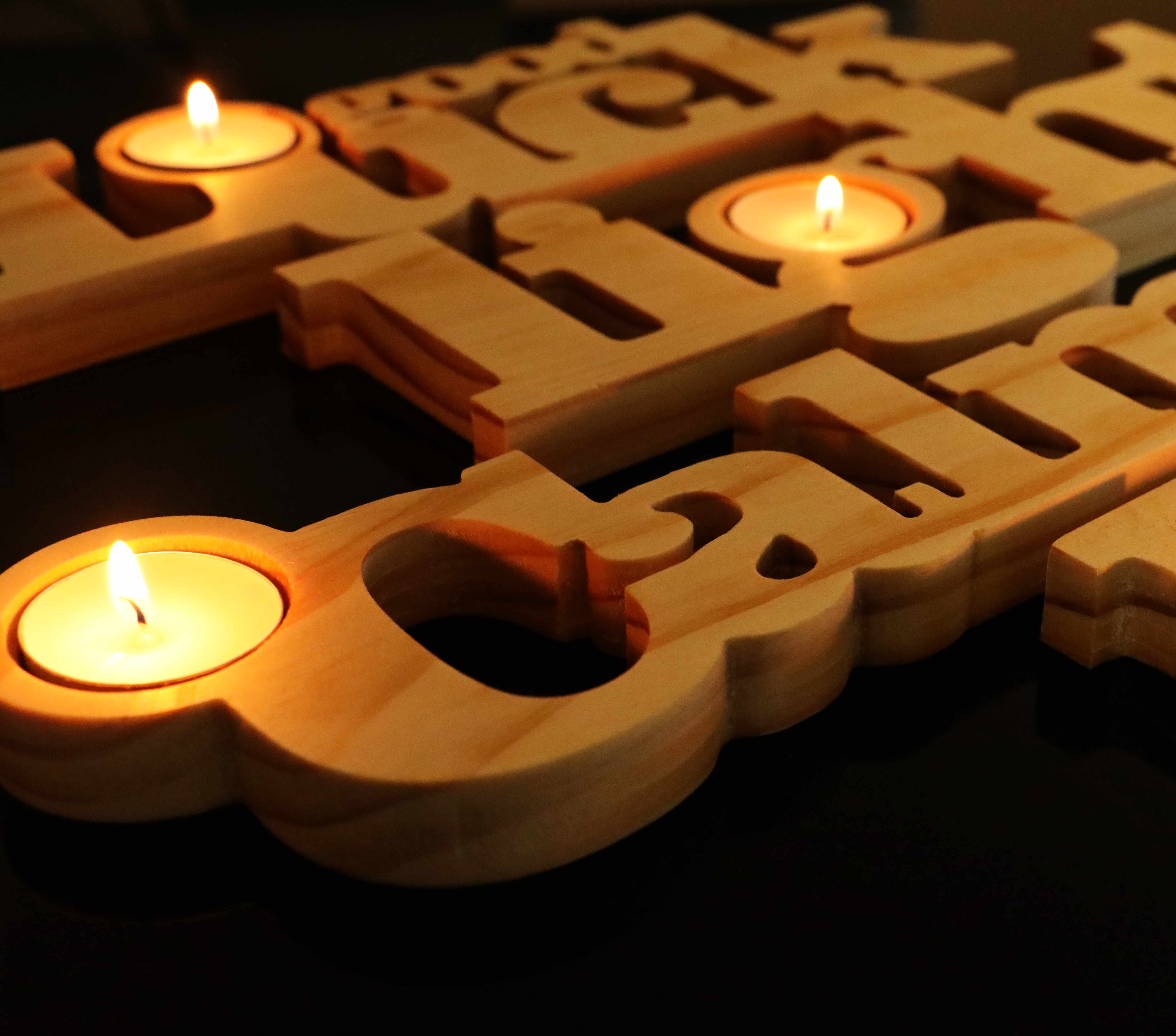 Wooden Word Candle Holders