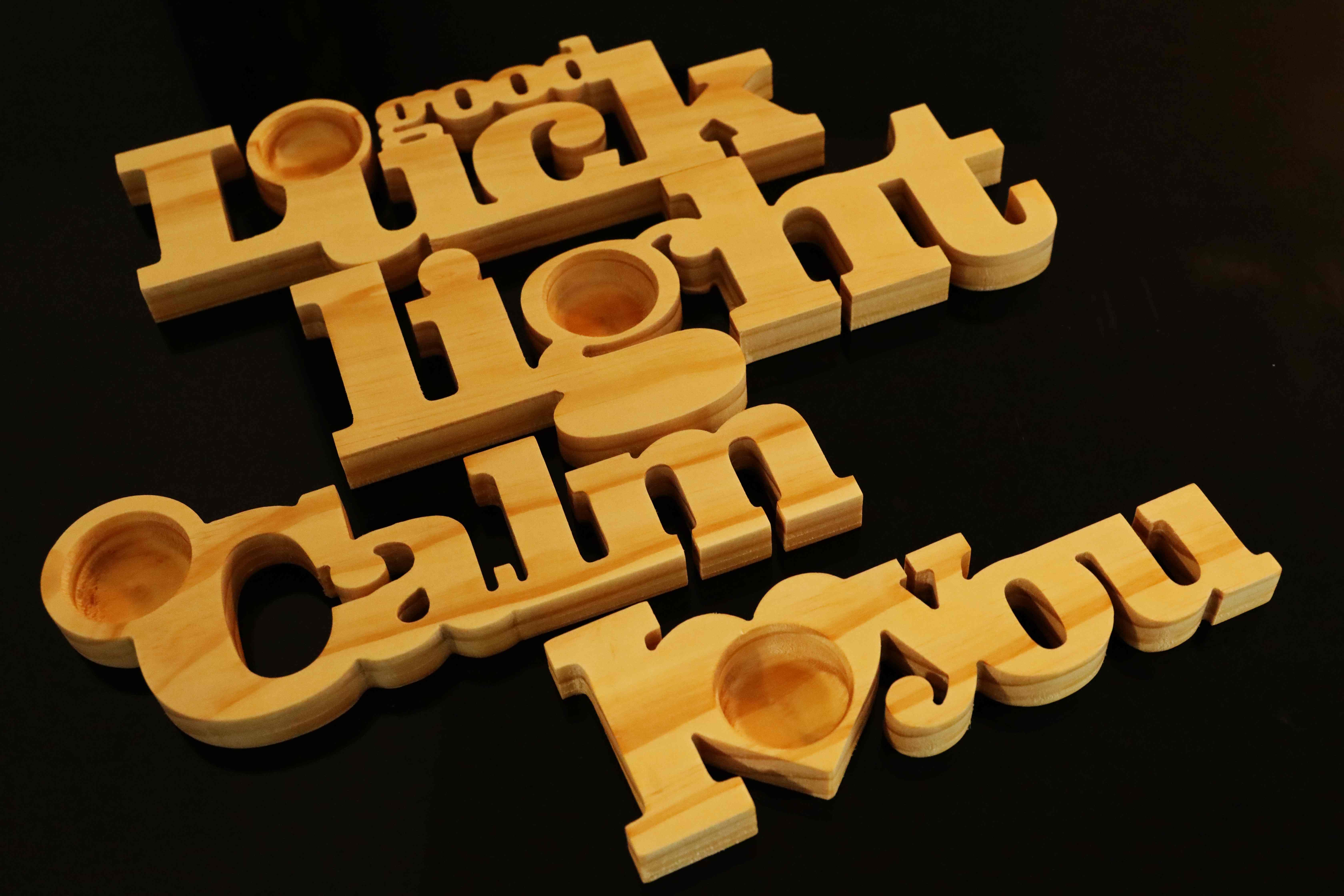 Wooden Word Candle Holders